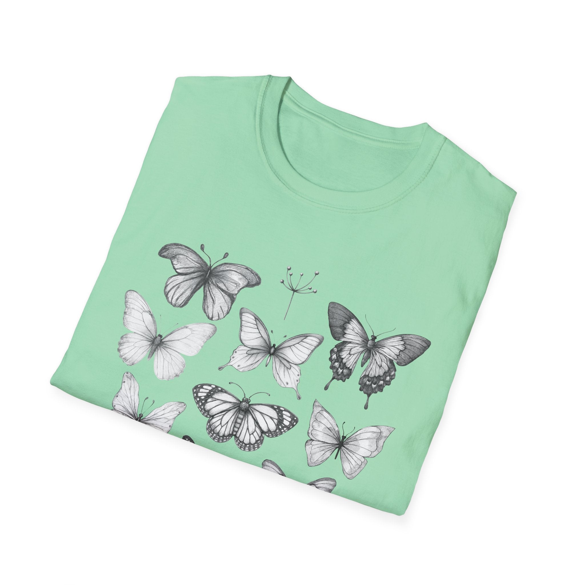 Butterfly Sketch Grid T-Shirt — Vintage Botanical Insect Tee