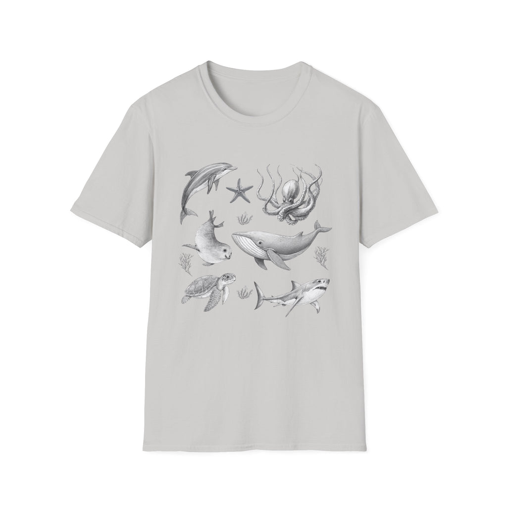 Ocean Wildlife T-Shirt — Monochrome Marine Life Design
