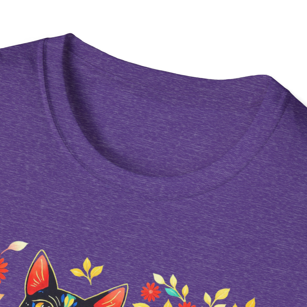 Floral Folk Art Cat T-Shirt — Colorful Boho Cat Tee