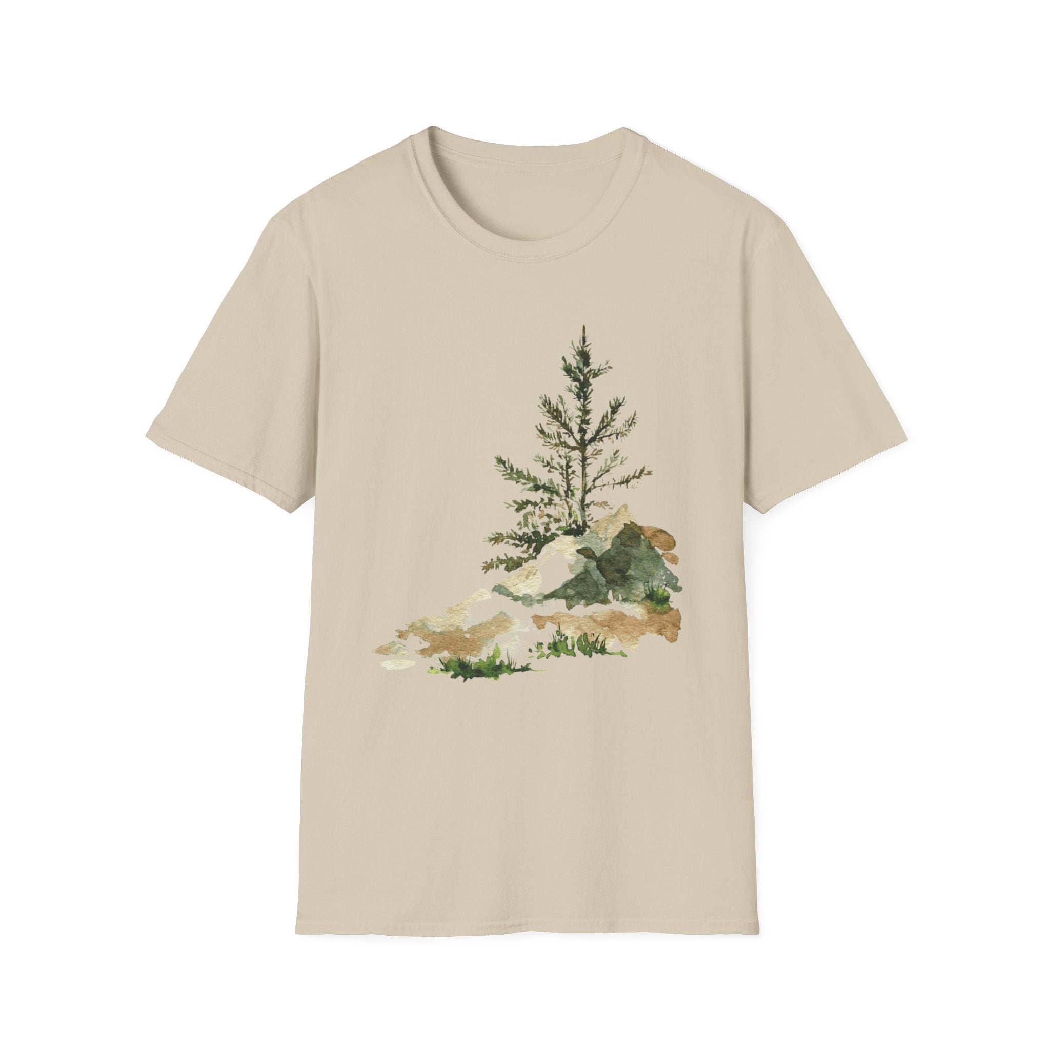 Nature Mountain T-Shirt — Watercolor Pine Tree Landscape