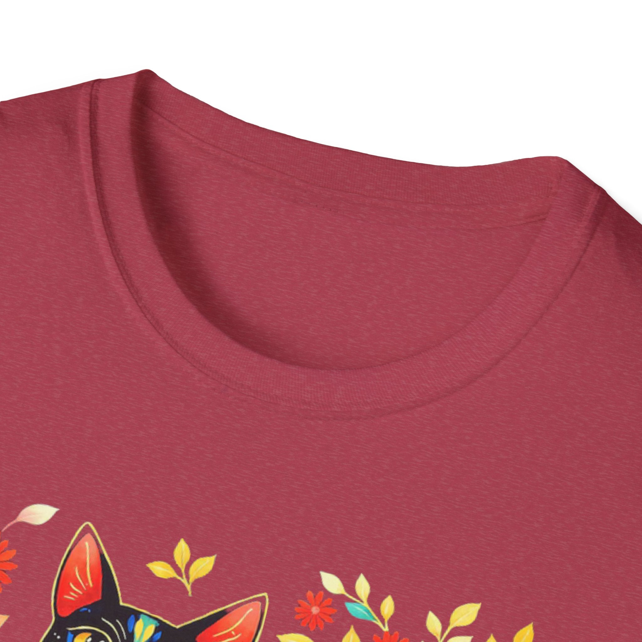 Floral Folk Art Cat T-Shirt — Colorful Boho Cat Tee