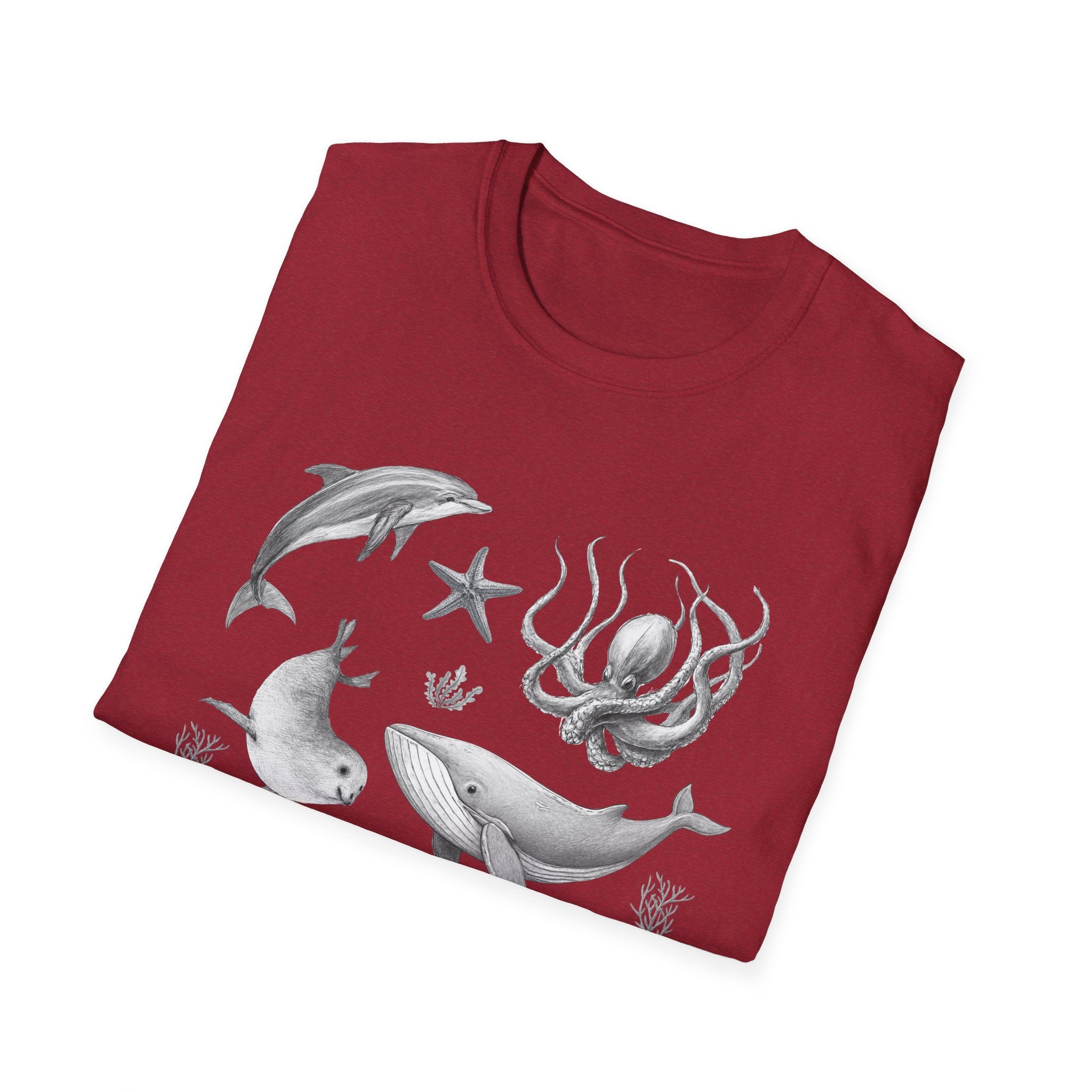 Ocean Wildlife T-Shirt — Monochrome Marine Life Design