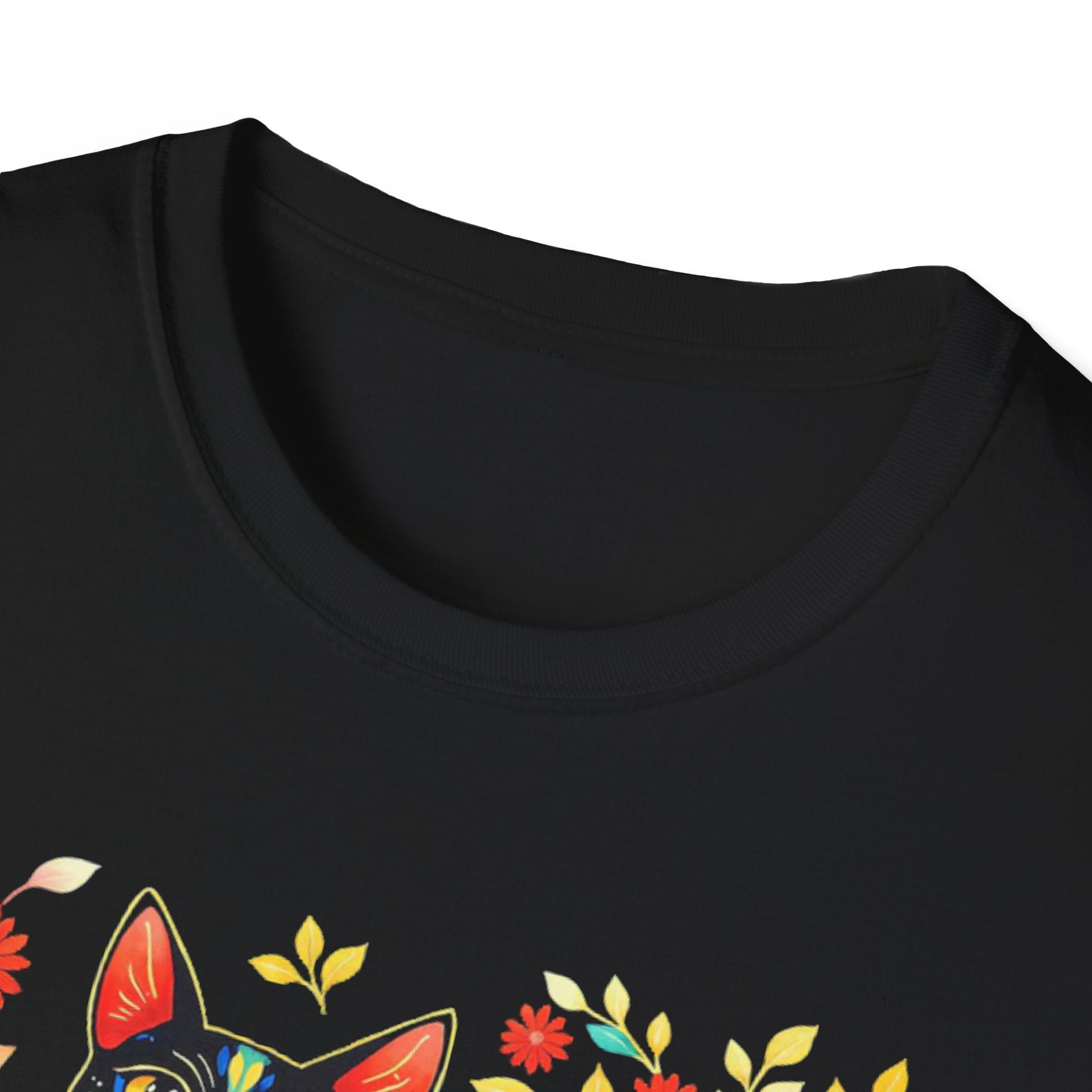 Floral Folk Art Cat T-Shirt — Colorful Boho Cat Tee