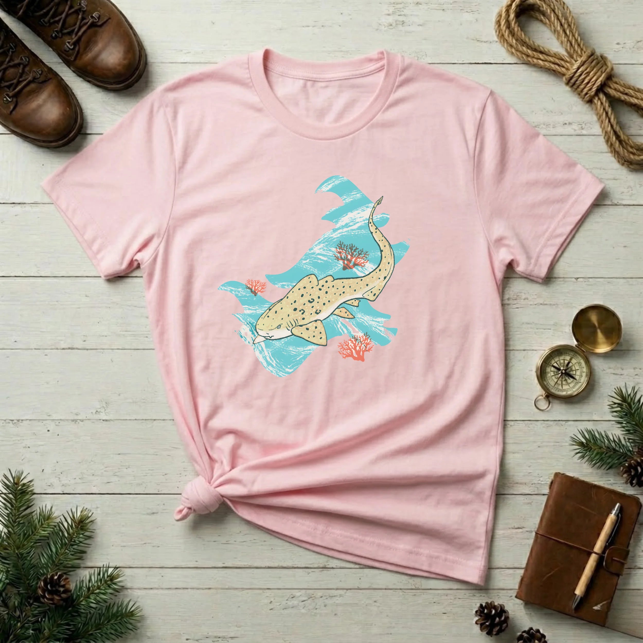 Leopard Shark Surf T-Shirt — Vintage Ocean Wave Tee