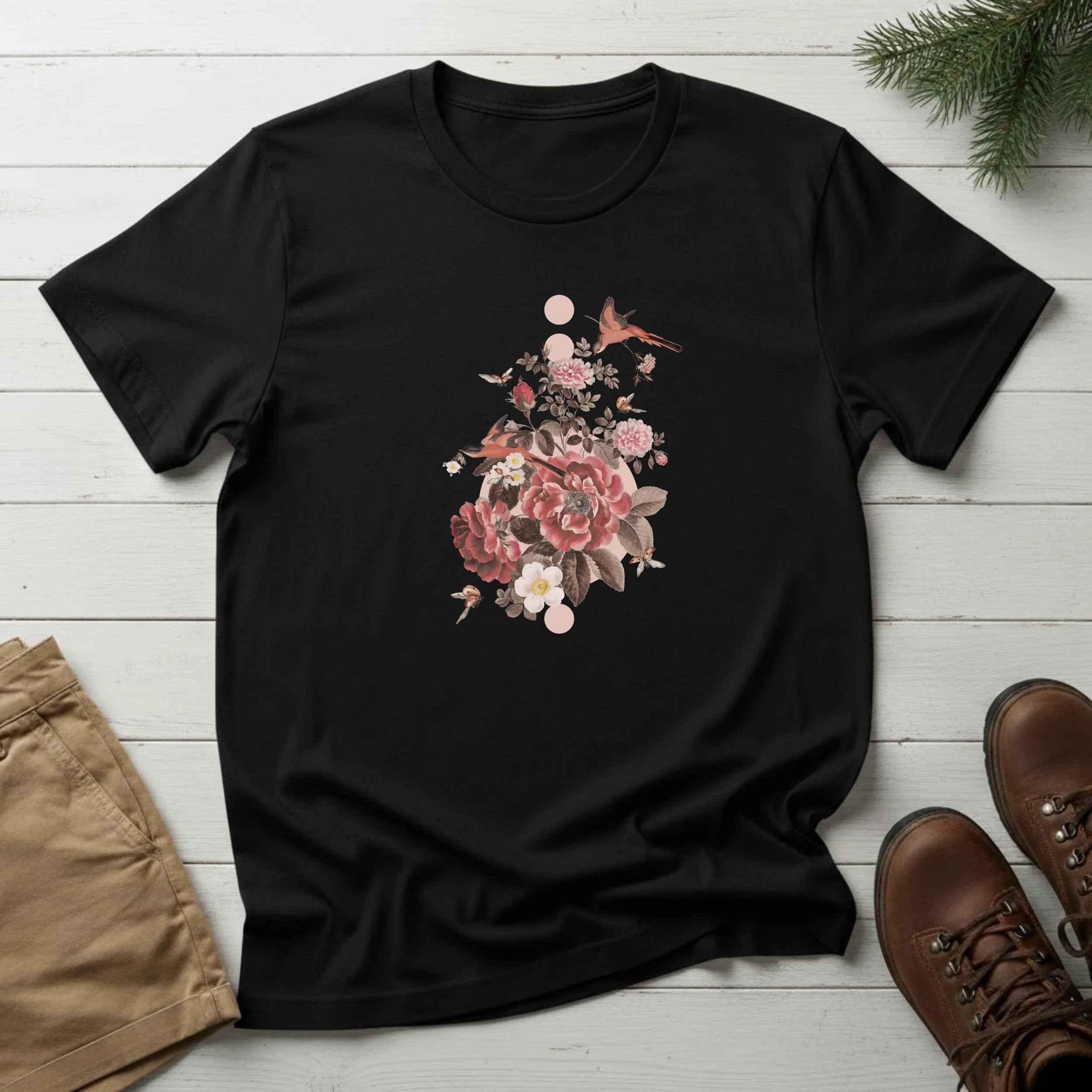 Floral Bird Bouquet T-Shirt — Vintage Rose Garden Tee