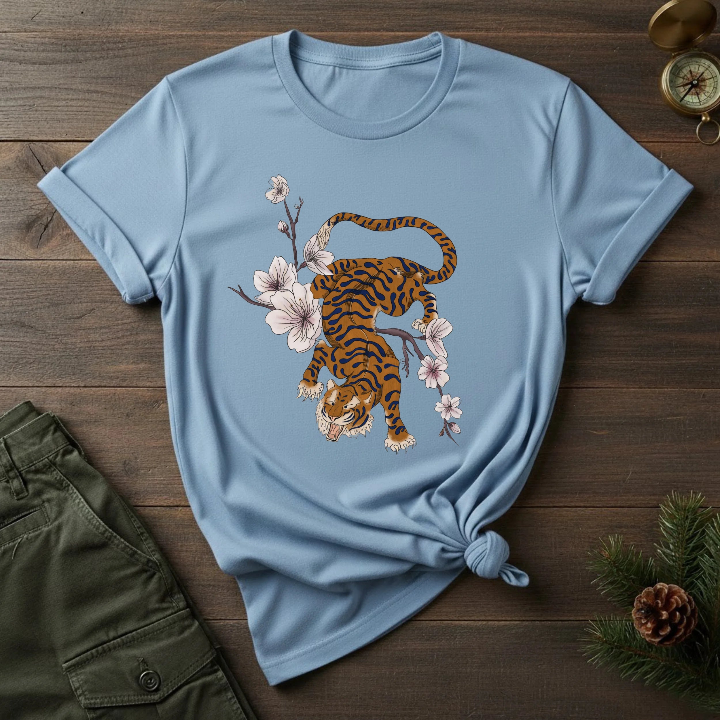 Tiger & Cherry Blossom Graphic T‑Shirt — Vintage Japanese Style Tee