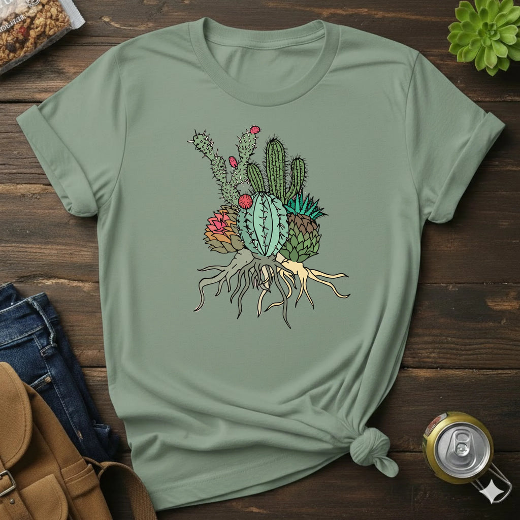 Cactus Cluster T‑Shirt — Botanical Succulent Illustration Tee