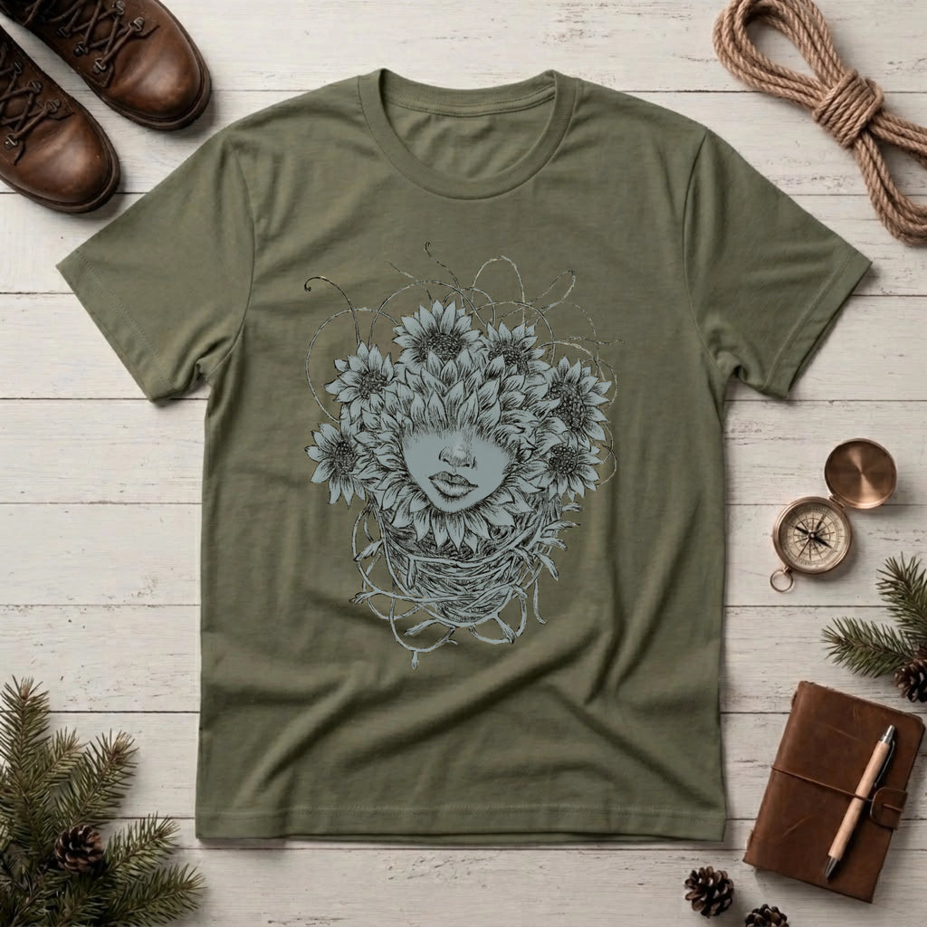 Floral Face Art T-Shirt — Botanical Woman Graphic Tee