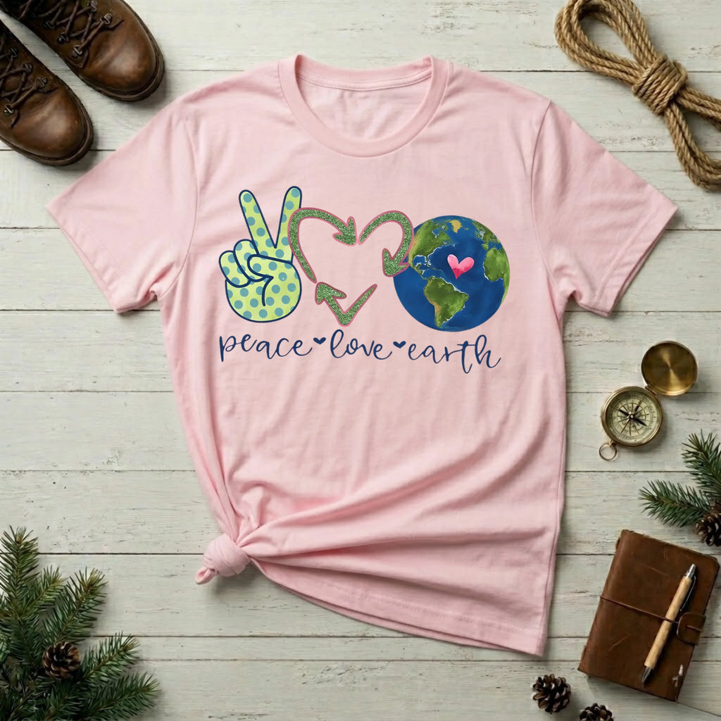Peace Love Earth T-Shirt – 'Peace • Love • Earth' Graphic Tee for Eco-Friendly & Earth Day Fans