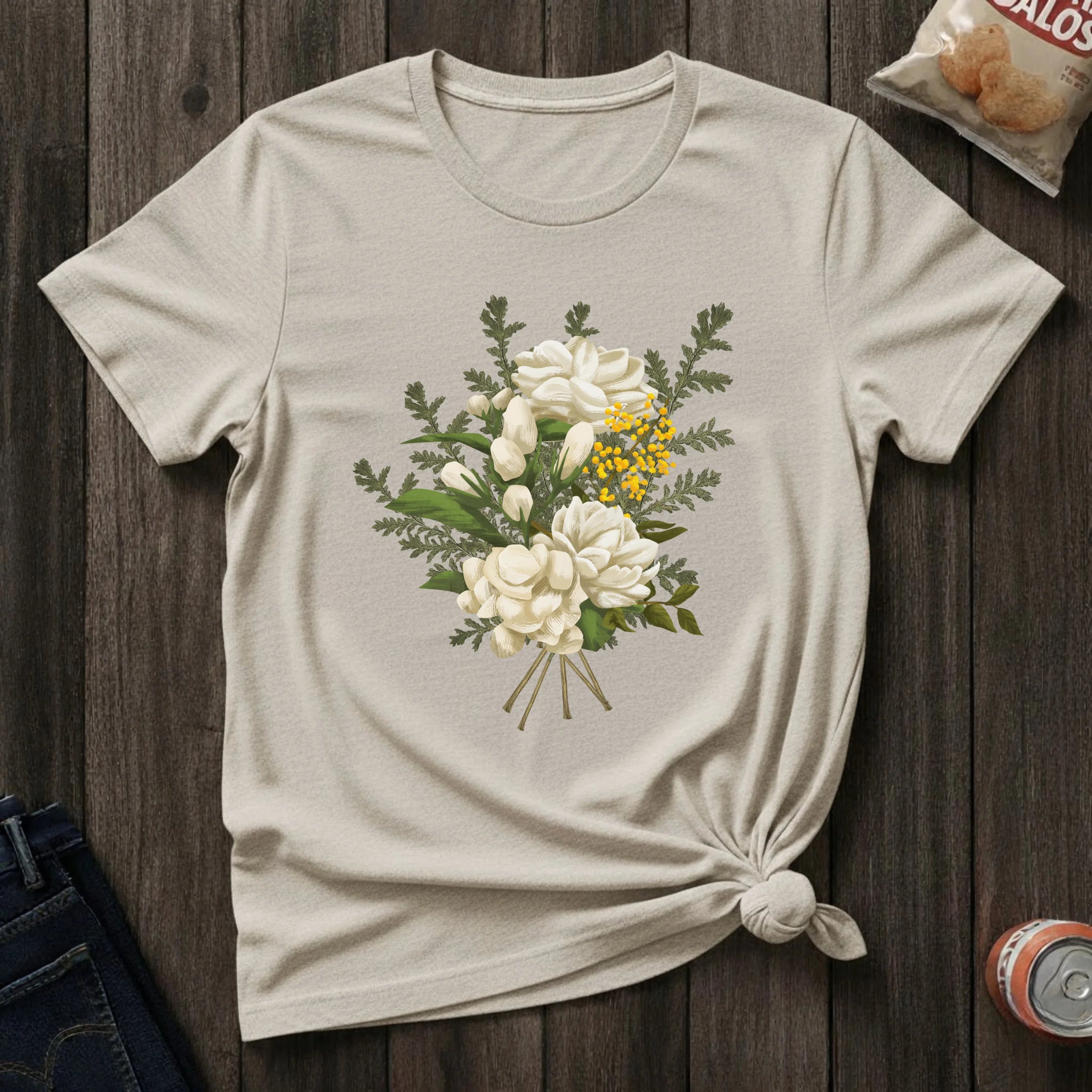 Floral Bouquet T-Shirt — Vintage White Garden Flowers Tee