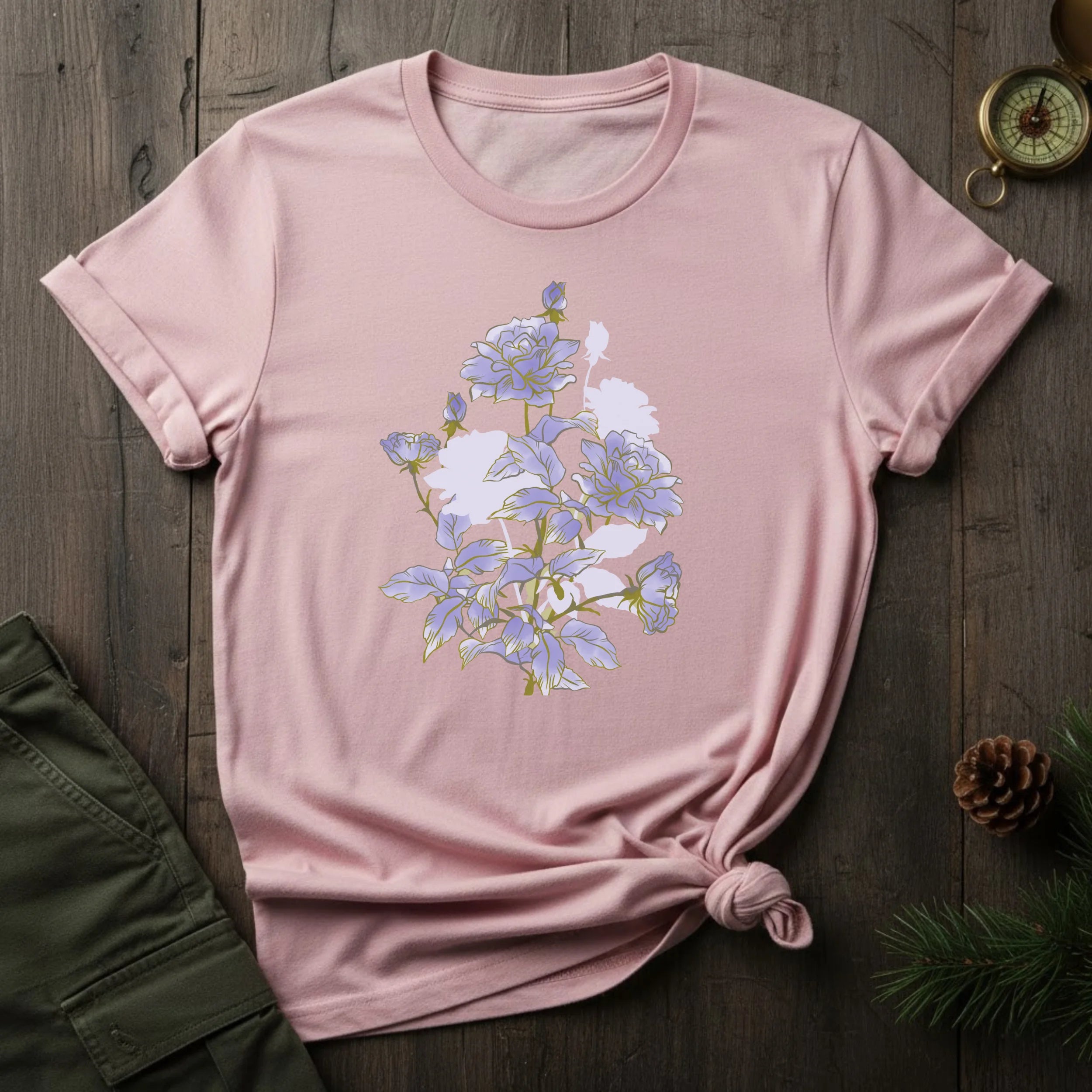 Floral Roses T-Shirt — Lavender Rose Garden Graphic Tee