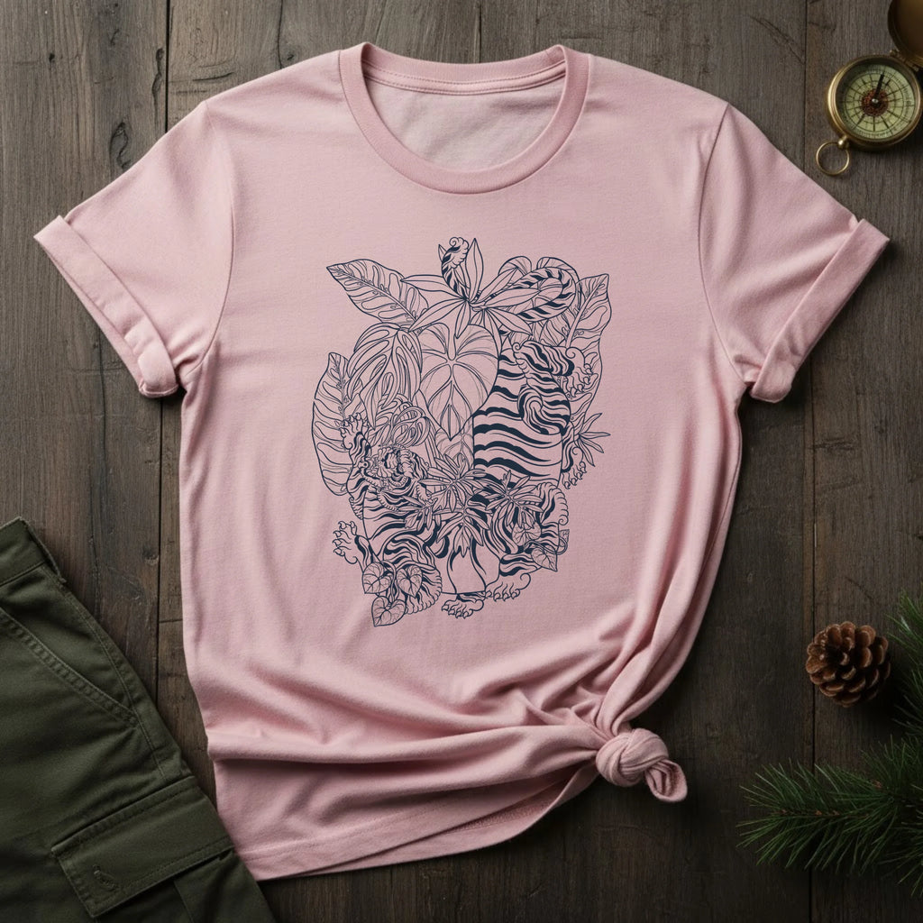 Tiger Floral Sketch T-Shirt — Botanical Line Art Tiger Tee