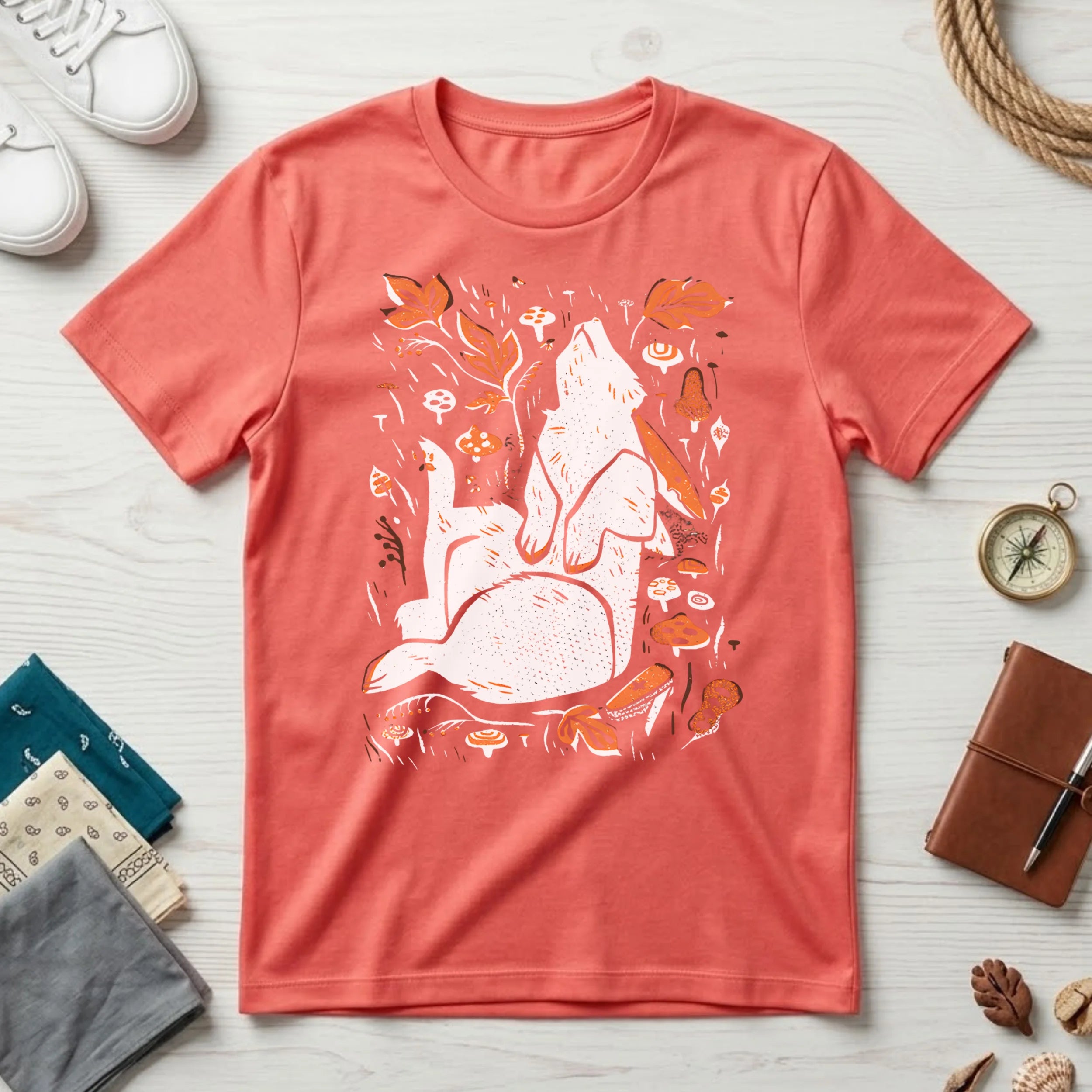 Rabbit Meadow T-Shirt — Relaxed Floral Rabbit Illustration Tee