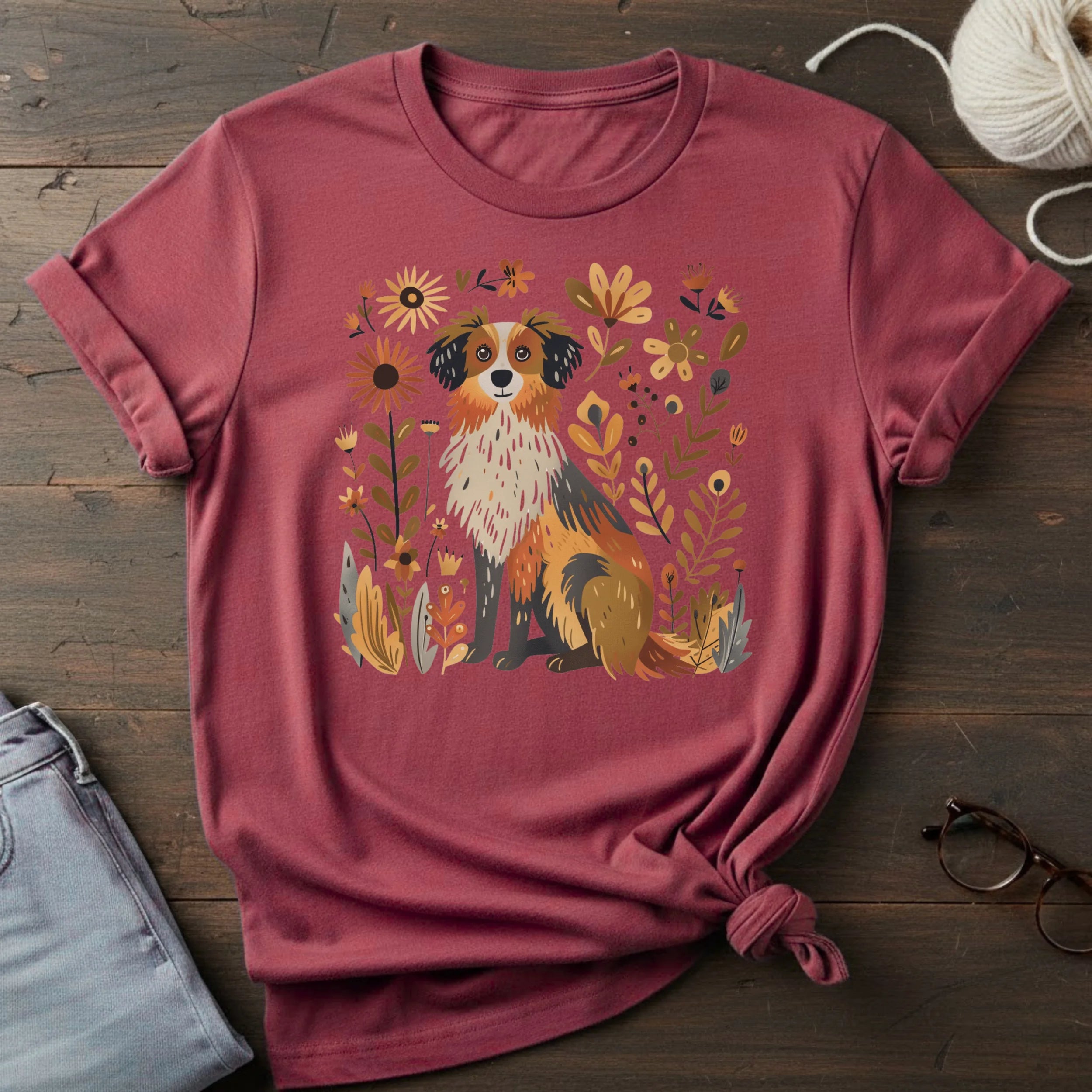 Collie Floral T-Shirt — Whimsical Dog Art Tee for Pet Lovers