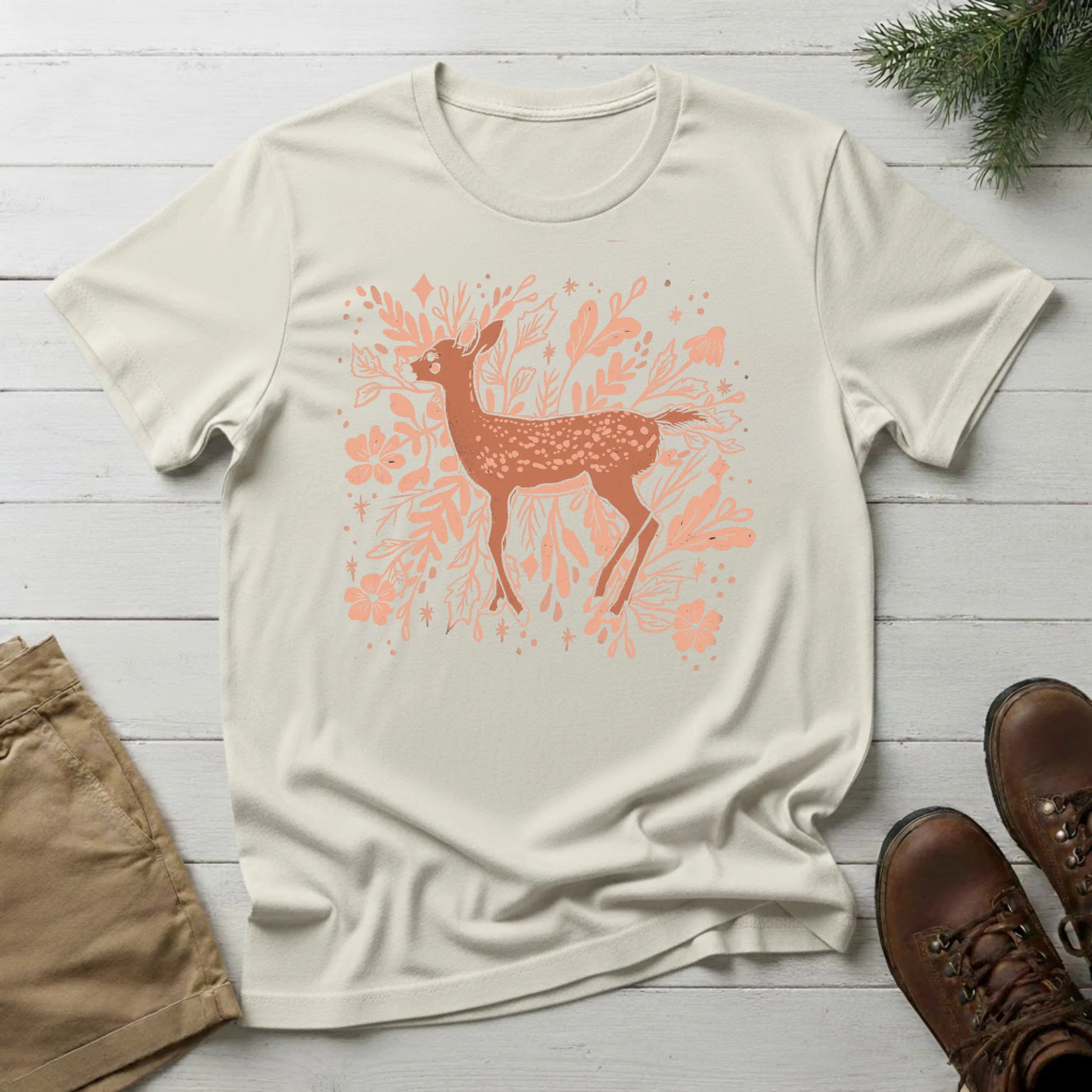 Floral Deer T‑Shirt — Rustic Botanical Deer Graphic Tee