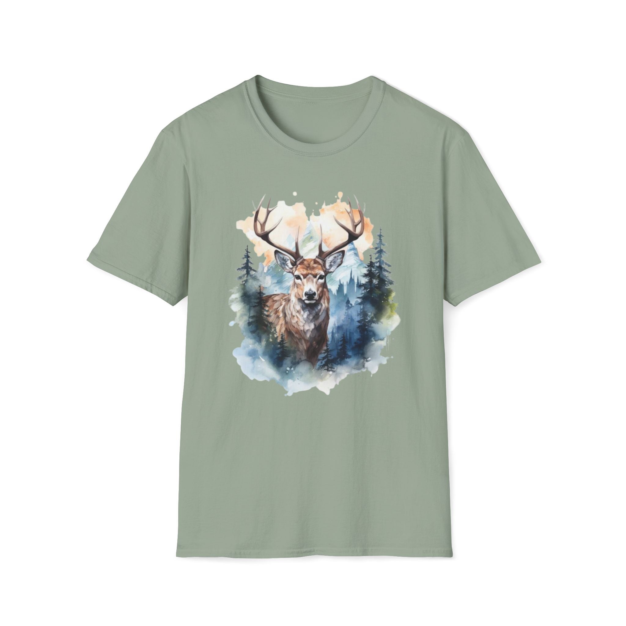 Deer Forest Watercolor T-Shirt — Majestic Stag Woodland Graphic Tee