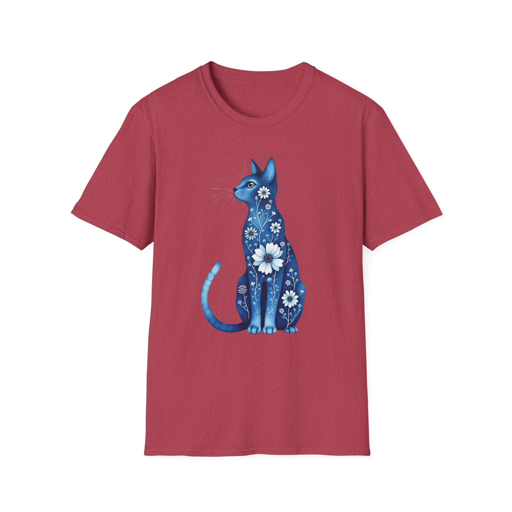 Floral Blue Cat T-Shirt