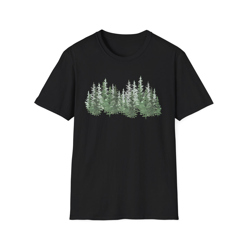 Forest Line T-Shirt — Minimal Evergreen Tree Graphic Tee