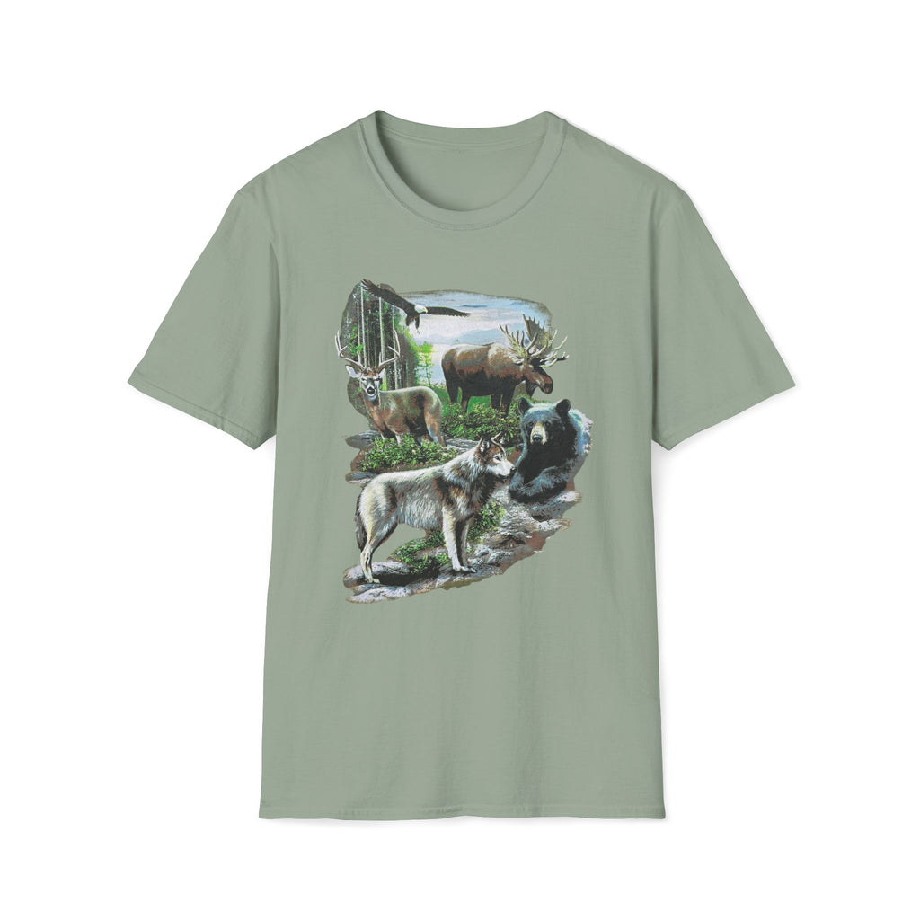 Wildlife Scene T-Shirt — Moose, Wolf & Bear Nature Graphic Tee