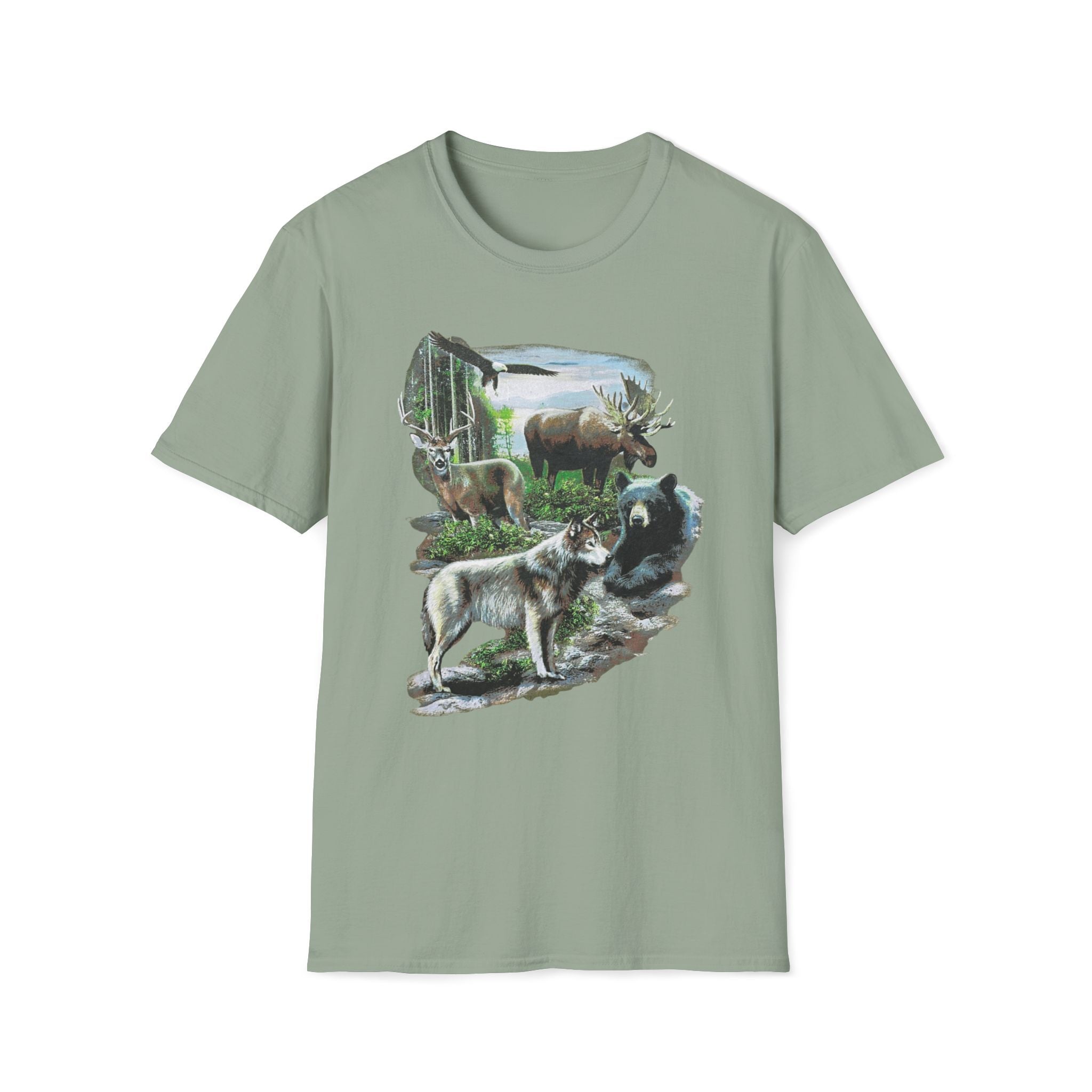 Wildlife Scene T-Shirt — Moose, Wolf & Bear Nature Graphic Tee