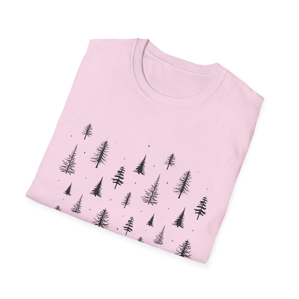 Pine Grove Minimalist Tee — Hand-Drawn Forest Trees T-Shirt