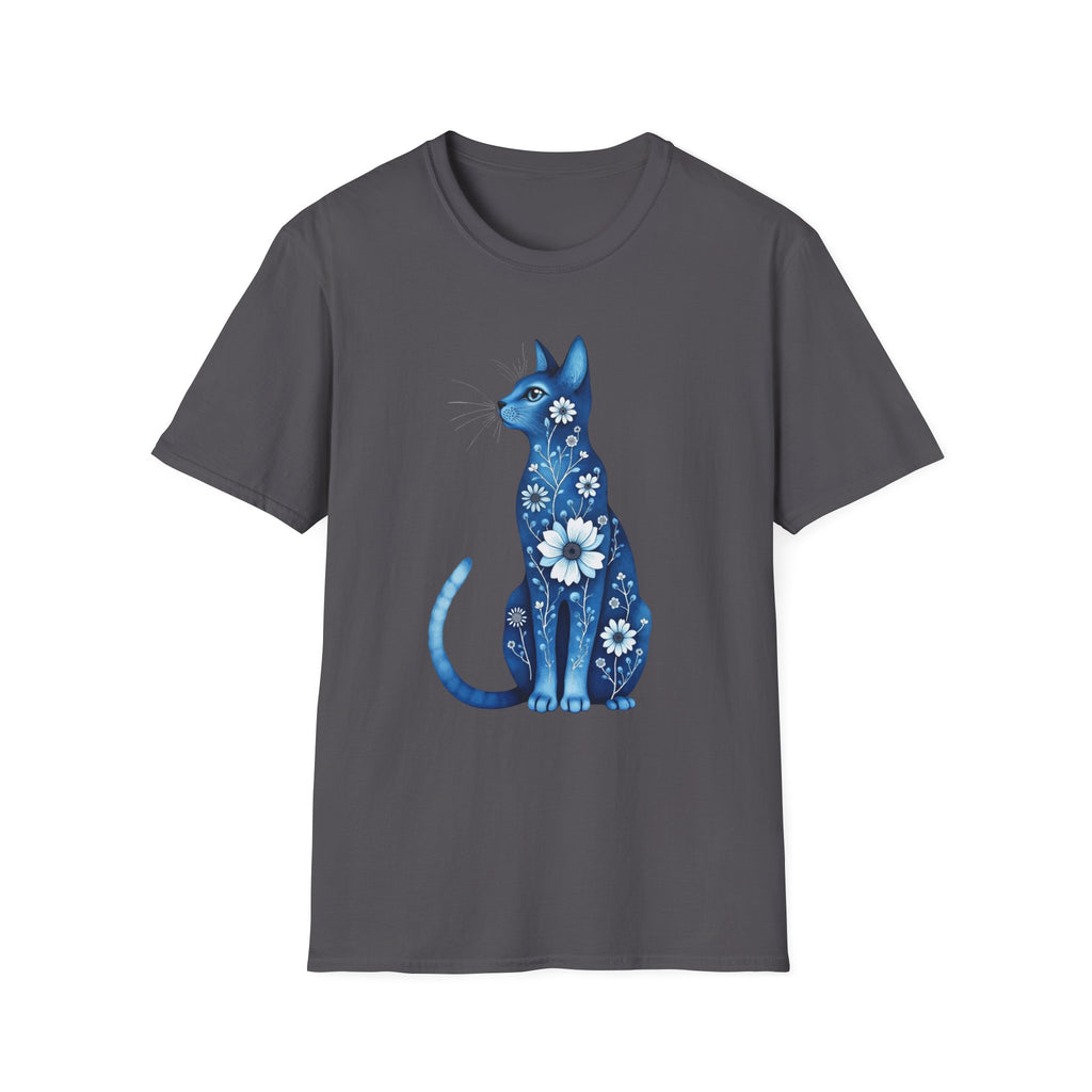 Floral Blue Cat T-Shirt