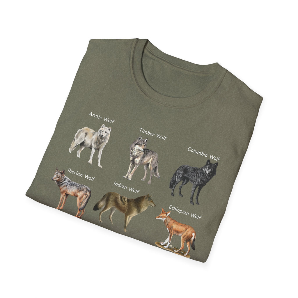 Wolf Species Chart T-Shirt — Illustrated Wolves Guide Tee