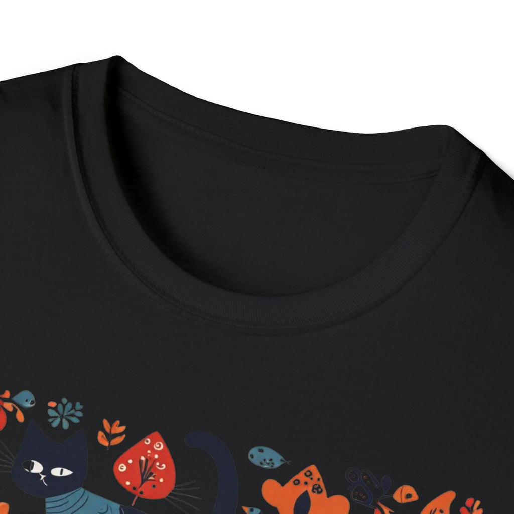 Cats & Flowers T-Shirt — Whimsical Folk Art Cat Graphic Tee