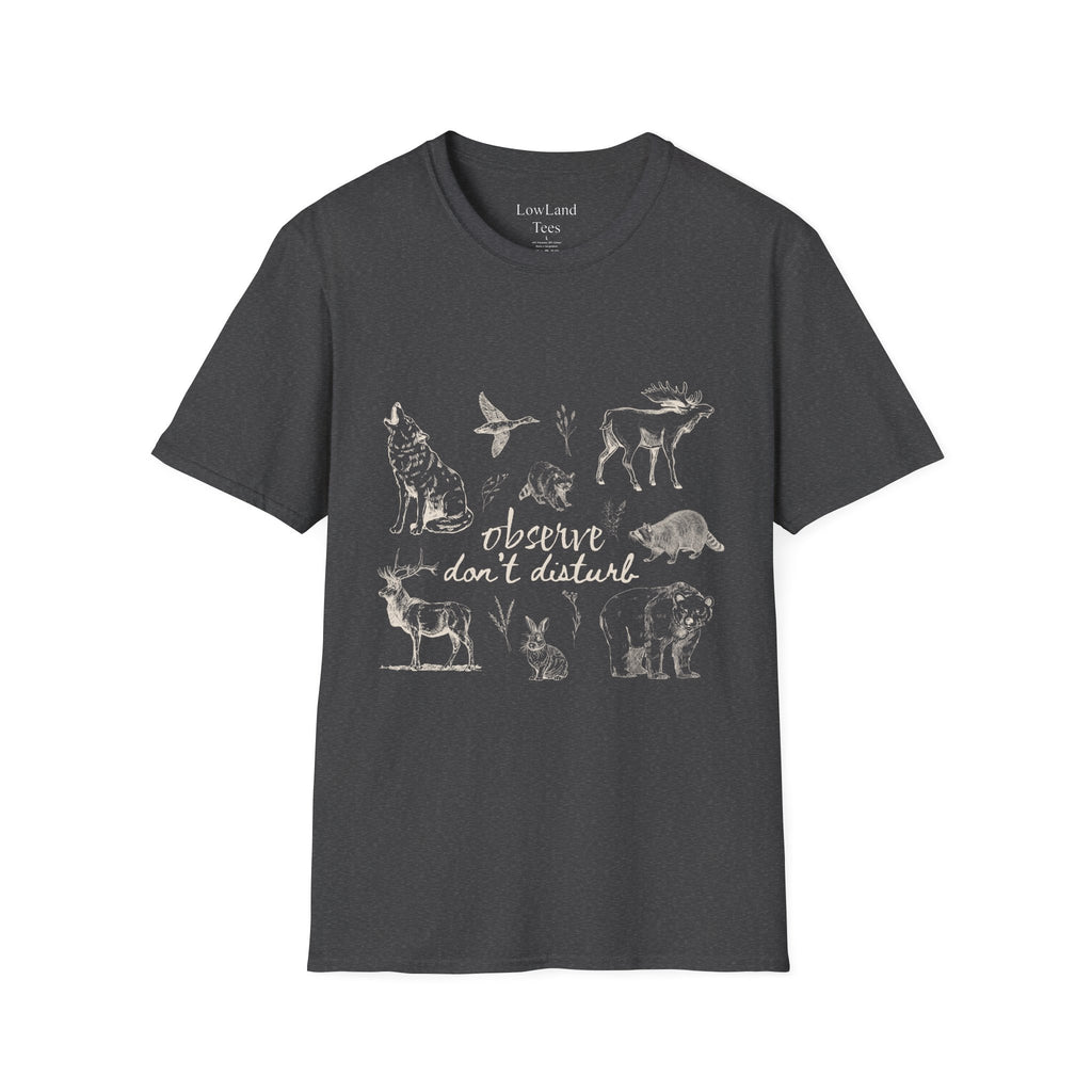 Observe Don’t Disturb T-Shirt — Vintage Sketch Wildlife Field Guide Tee