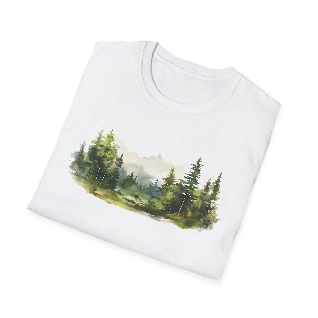 Nature Watercolor Forest T-Shirt — Mountain Pines Scenic Tee