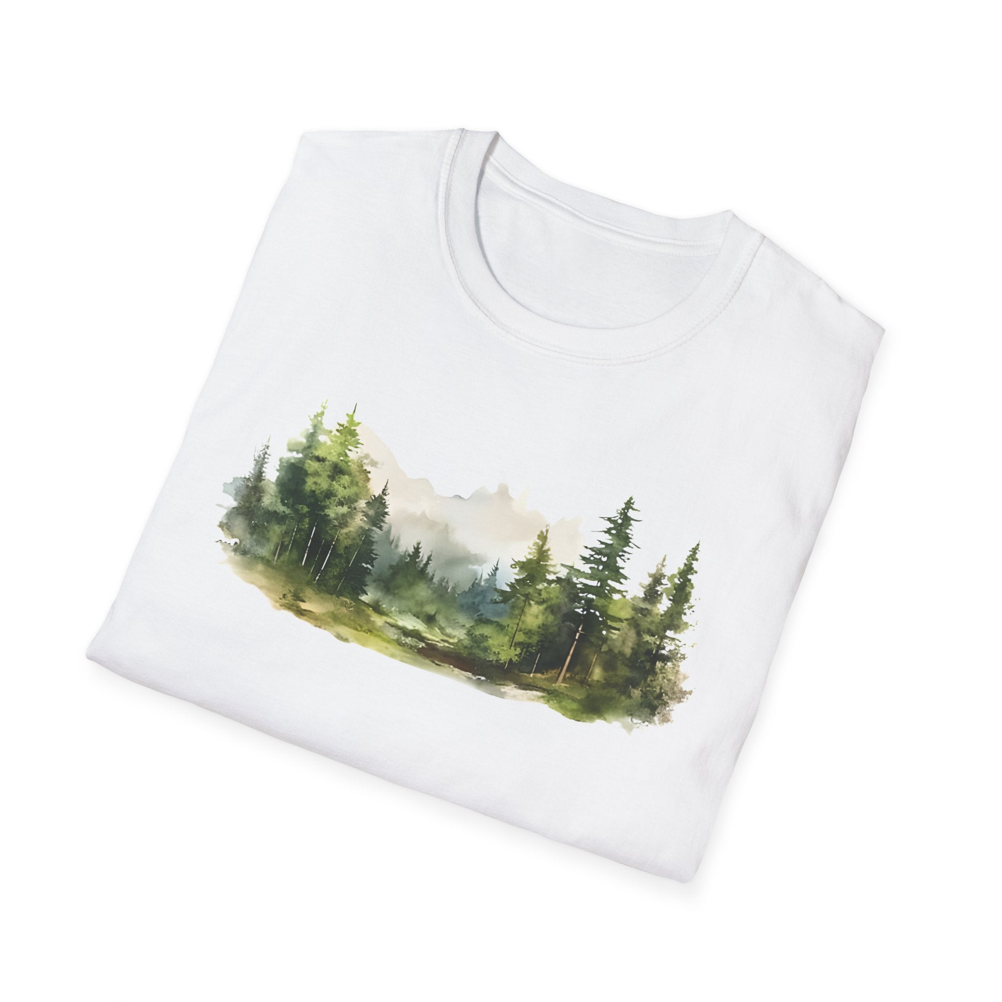 Nature Watercolor Forest T-Shirt — Mountain Pines Scenic Tee