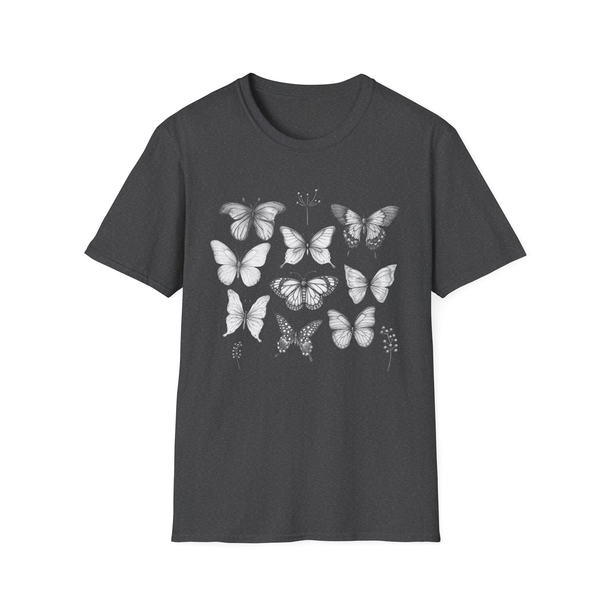 Butterfly Sketch Grid T-Shirt — Vintage Botanical Insect Tee