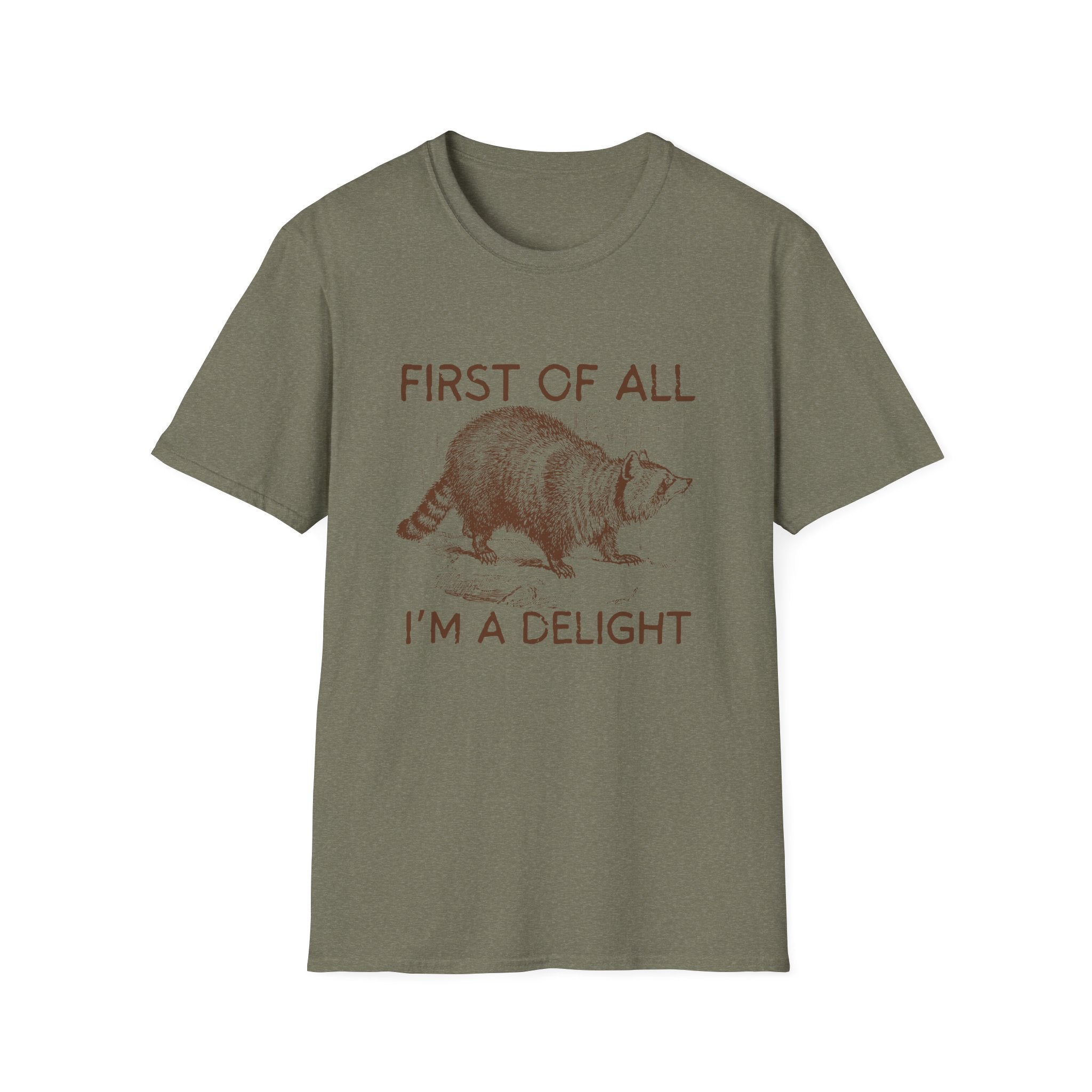 T-Shirt — “First Of All I’m A Delight” Raccoon Vintage Graphic Tee