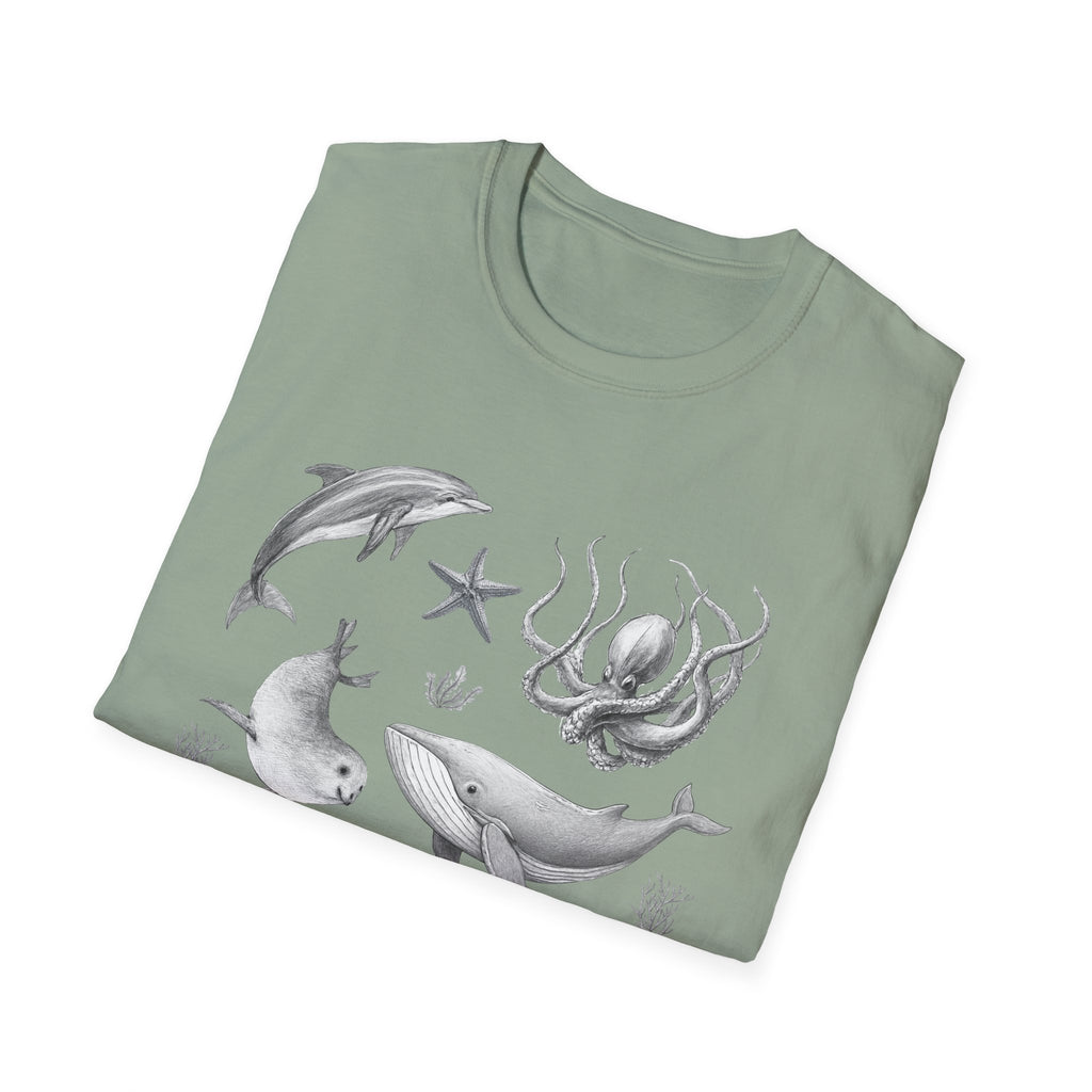 Ocean Wildlife T-Shirt — Monochrome Marine Life Design