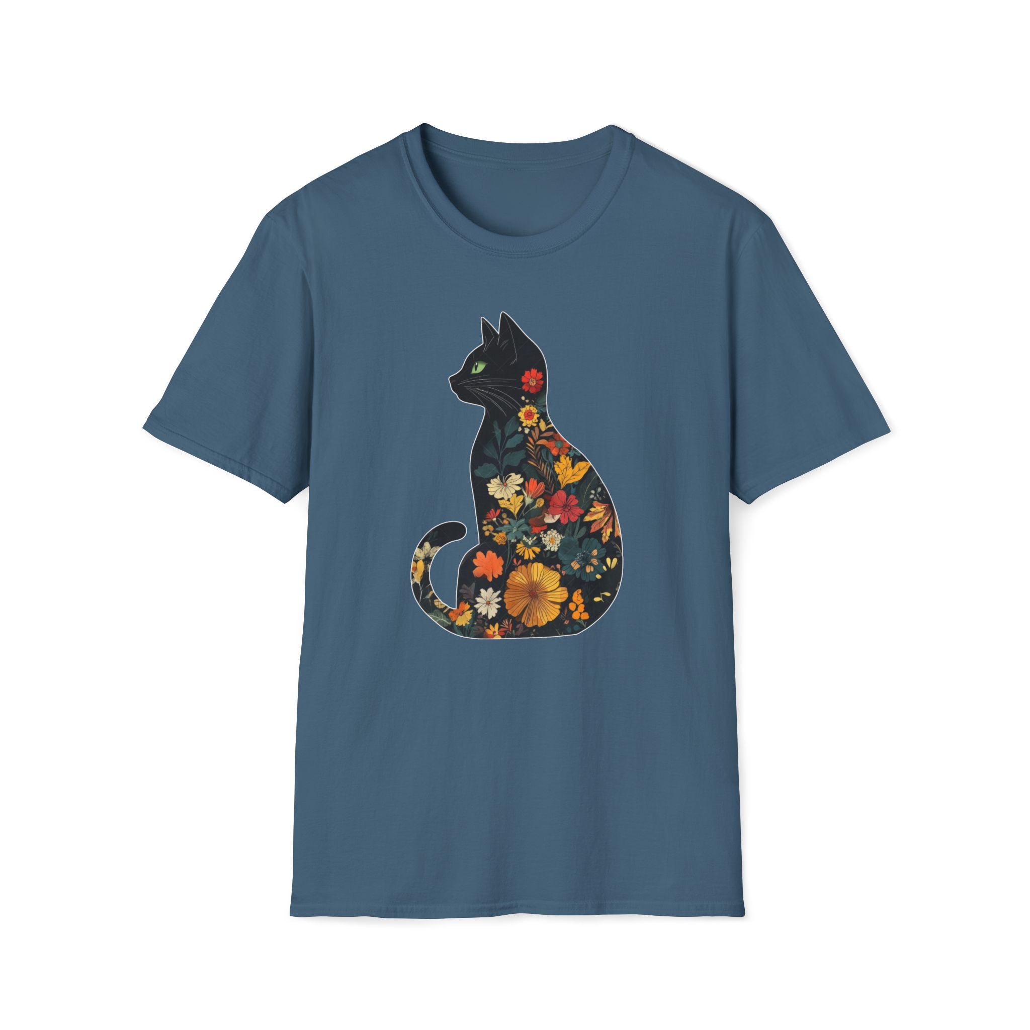 Floral Cat Silhouette T-Shirt