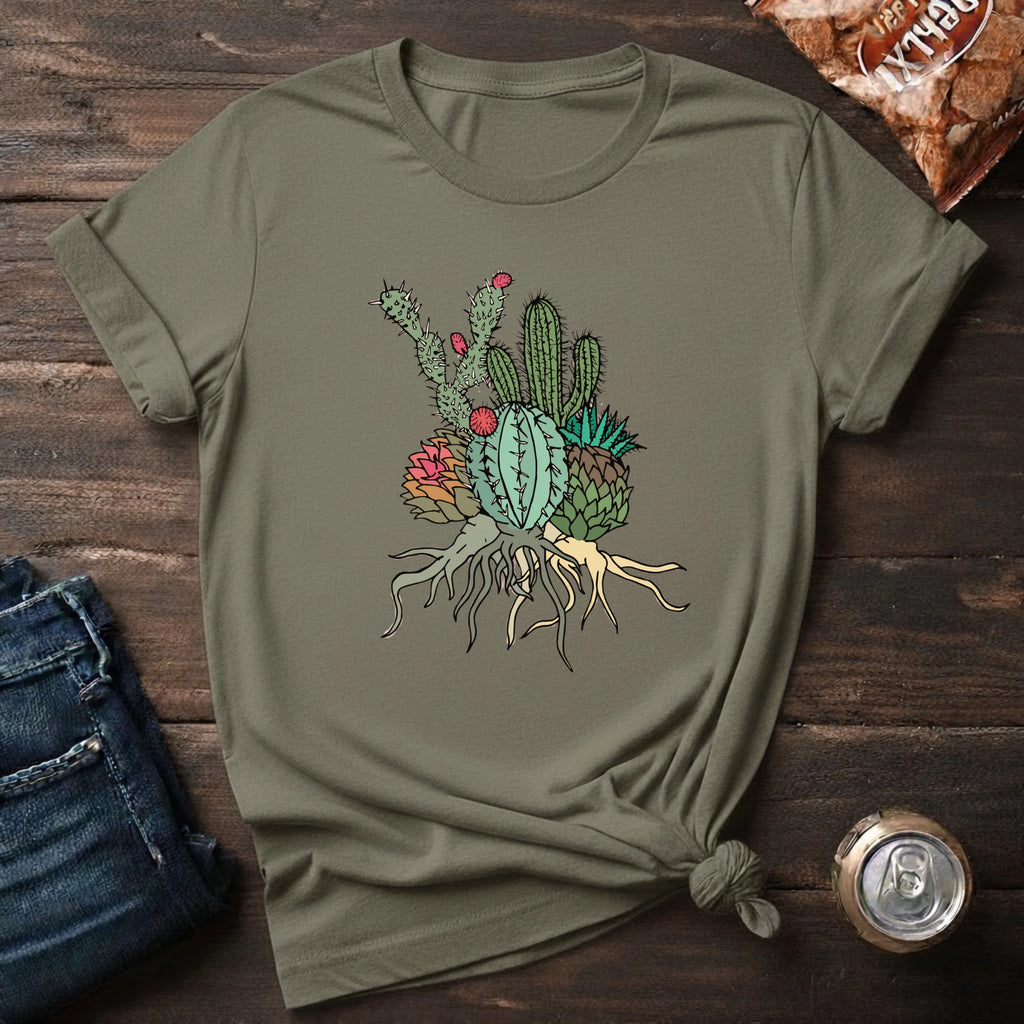 Cactus Cluster T‑Shirt — Botanical Succulent Illustration Tee