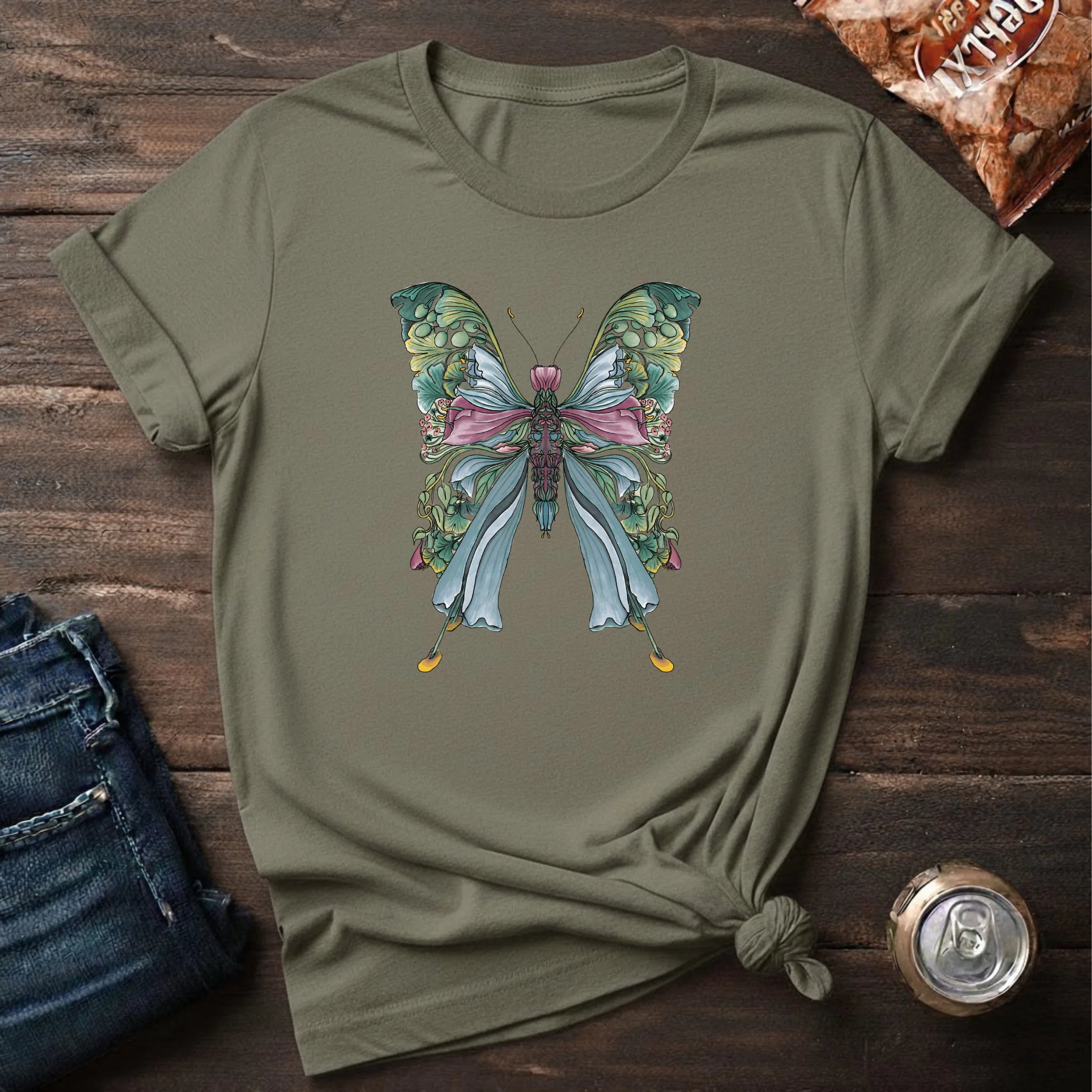 Botanical Butterfly T-Shirt — Watercolor Floral Wings Tee