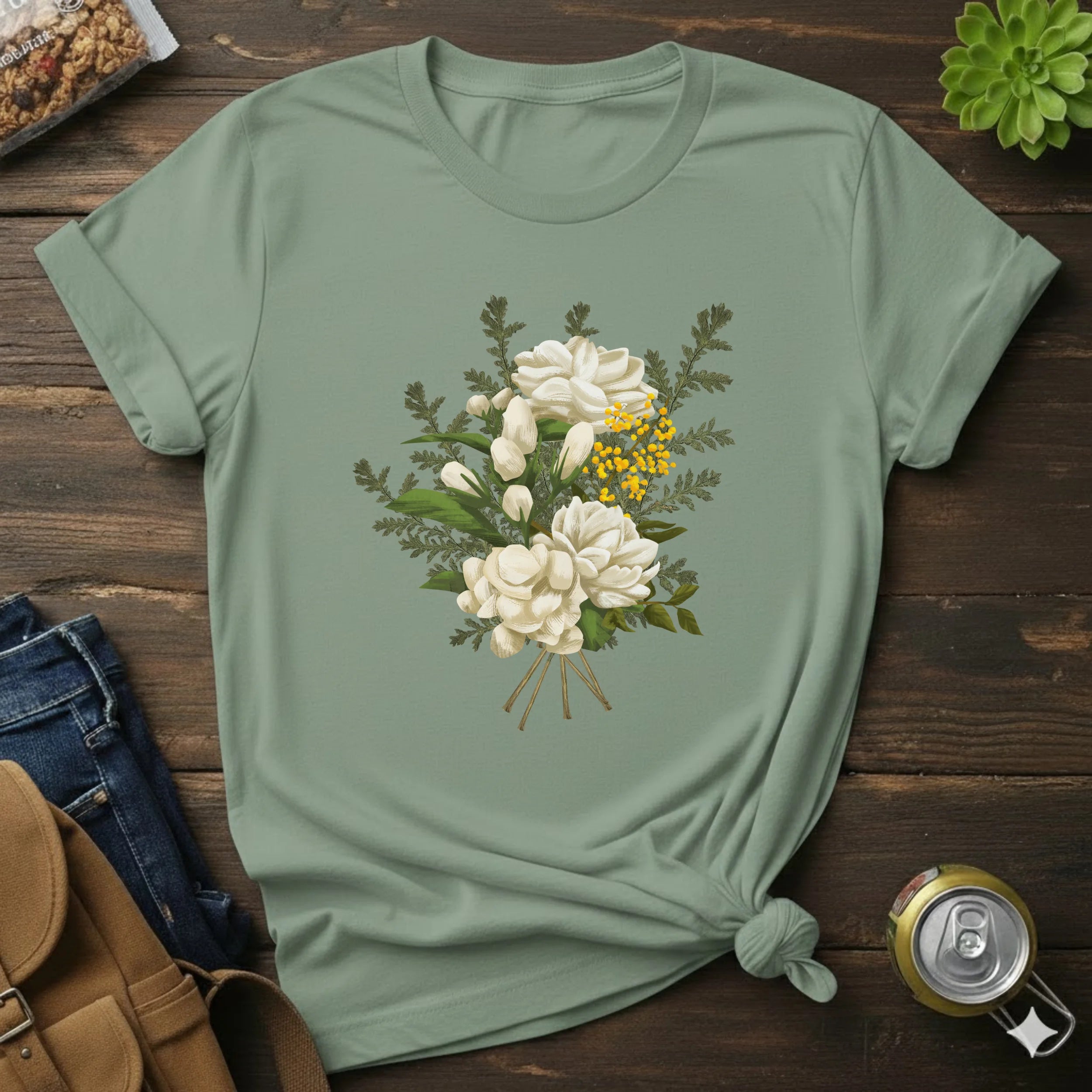 Floral Bouquet T-Shirt — Vintage White Garden Flowers Tee