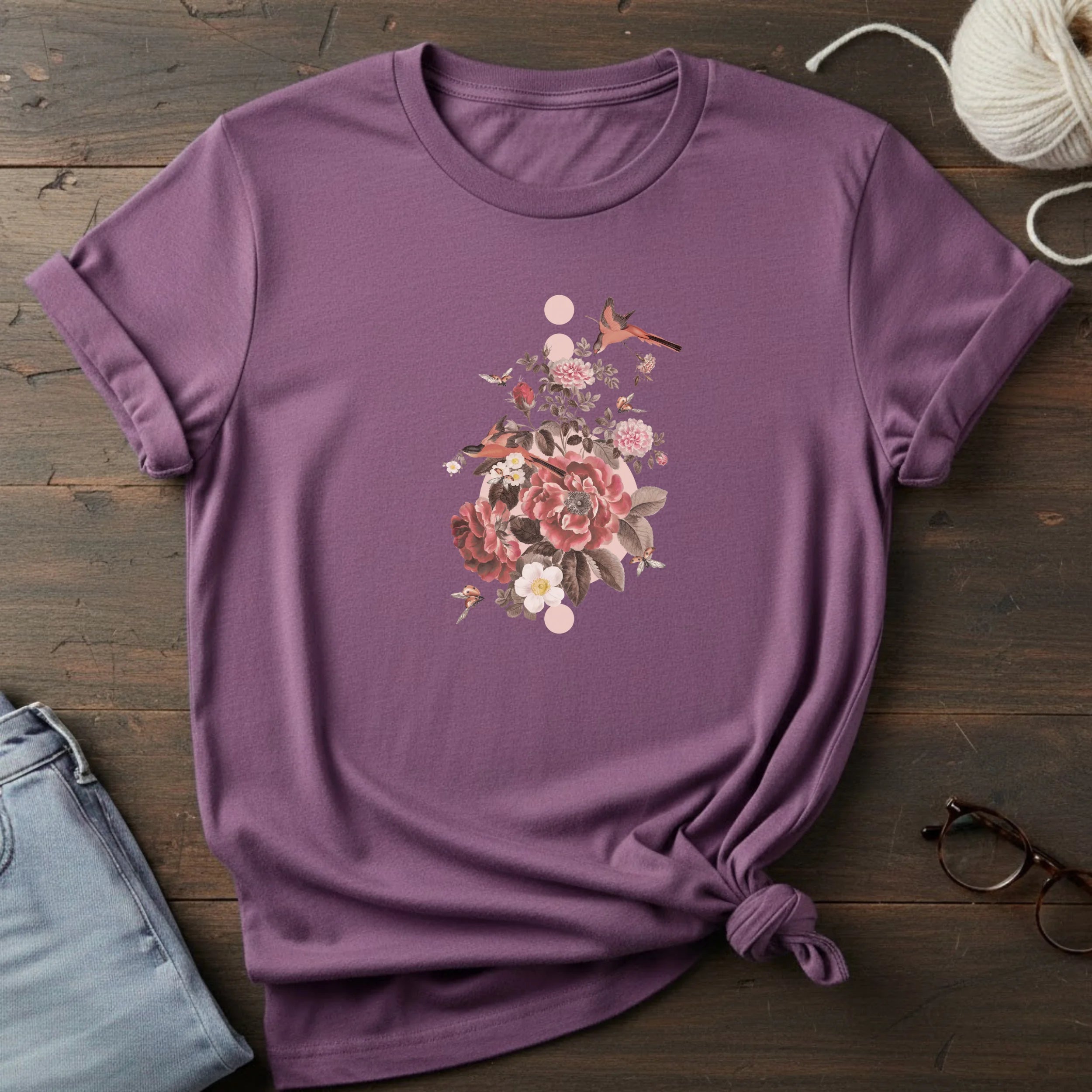 Floral Bird Bouquet T-Shirt — Vintage Rose Garden Tee