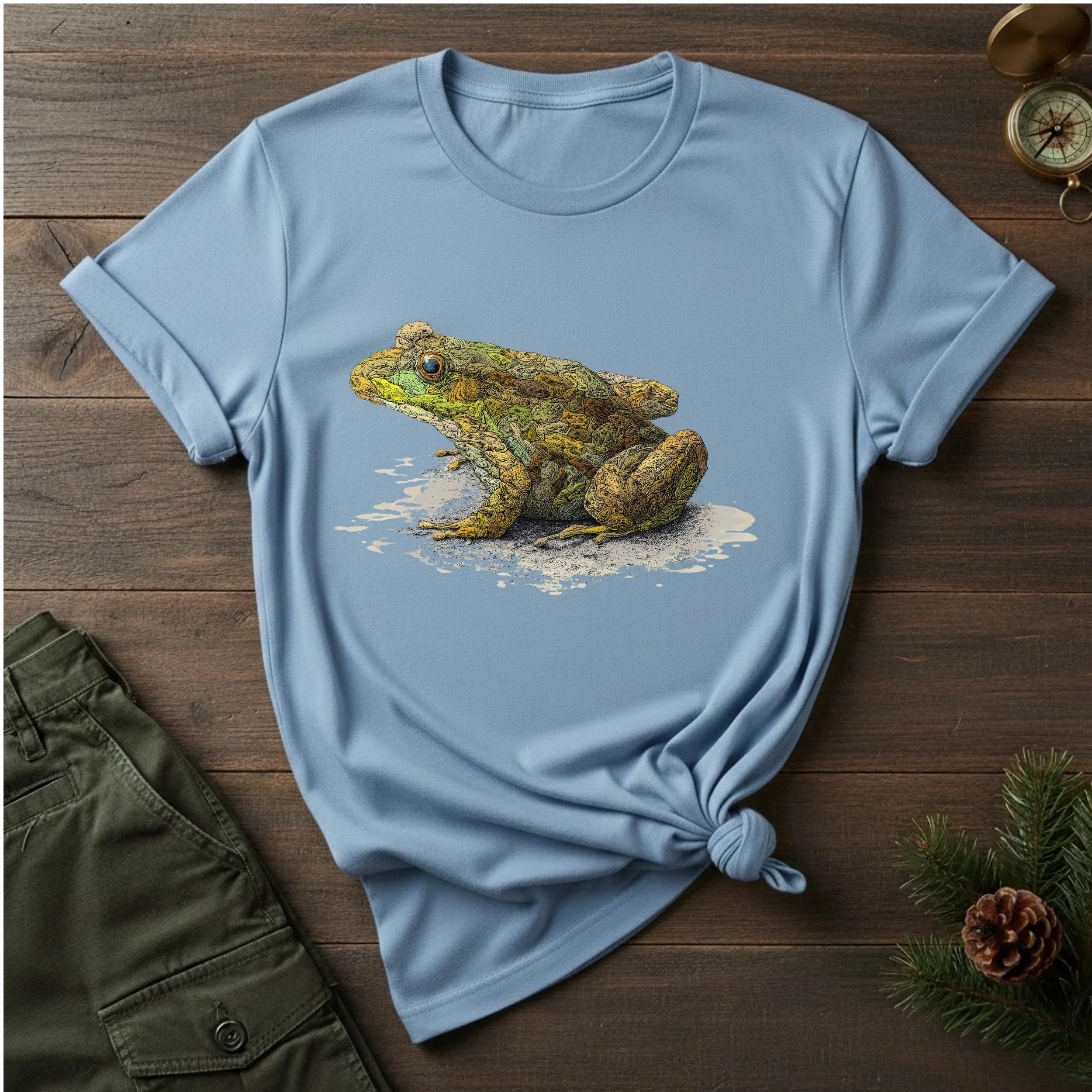 Frog Art T-Shirt — Realistic Green Frog Illustration Tee