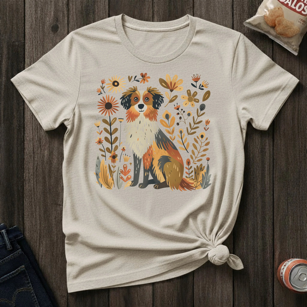 Collie Floral T-Shirt — Whimsical Dog Art Tee for Pet Lovers