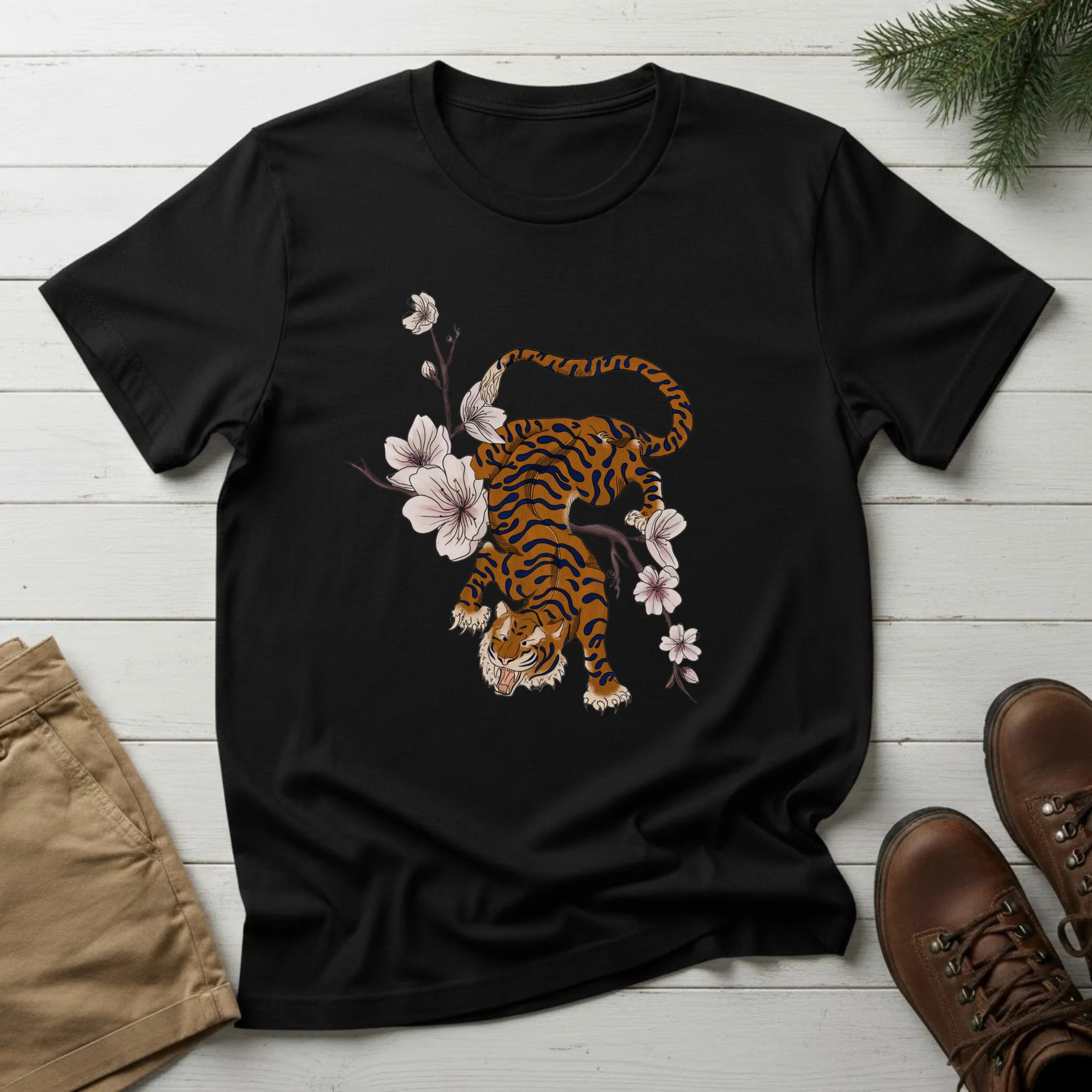 Tiger & Cherry Blossom Graphic T‑Shirt — Vintage Japanese Style Tee