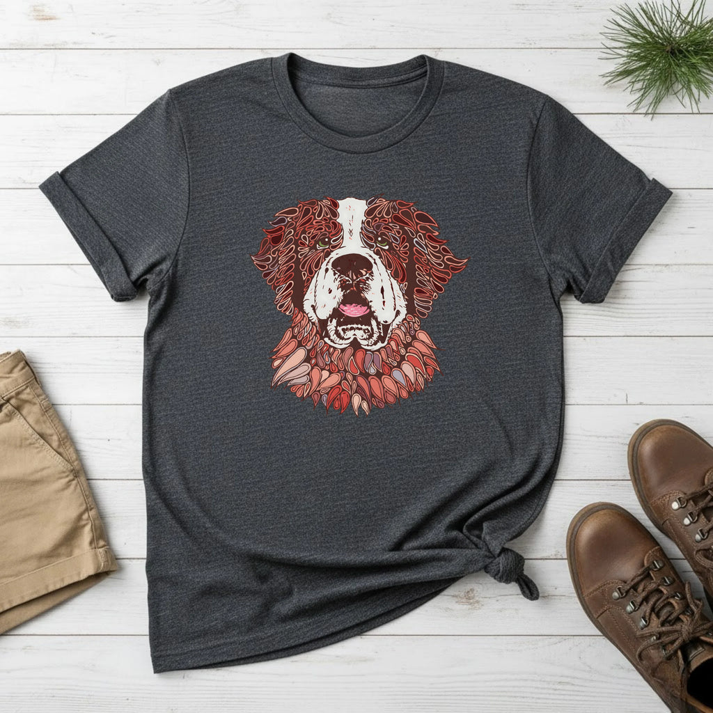 Saint Bernard Floral Portrait T-Shirt — Rustic Dog Lover Tee