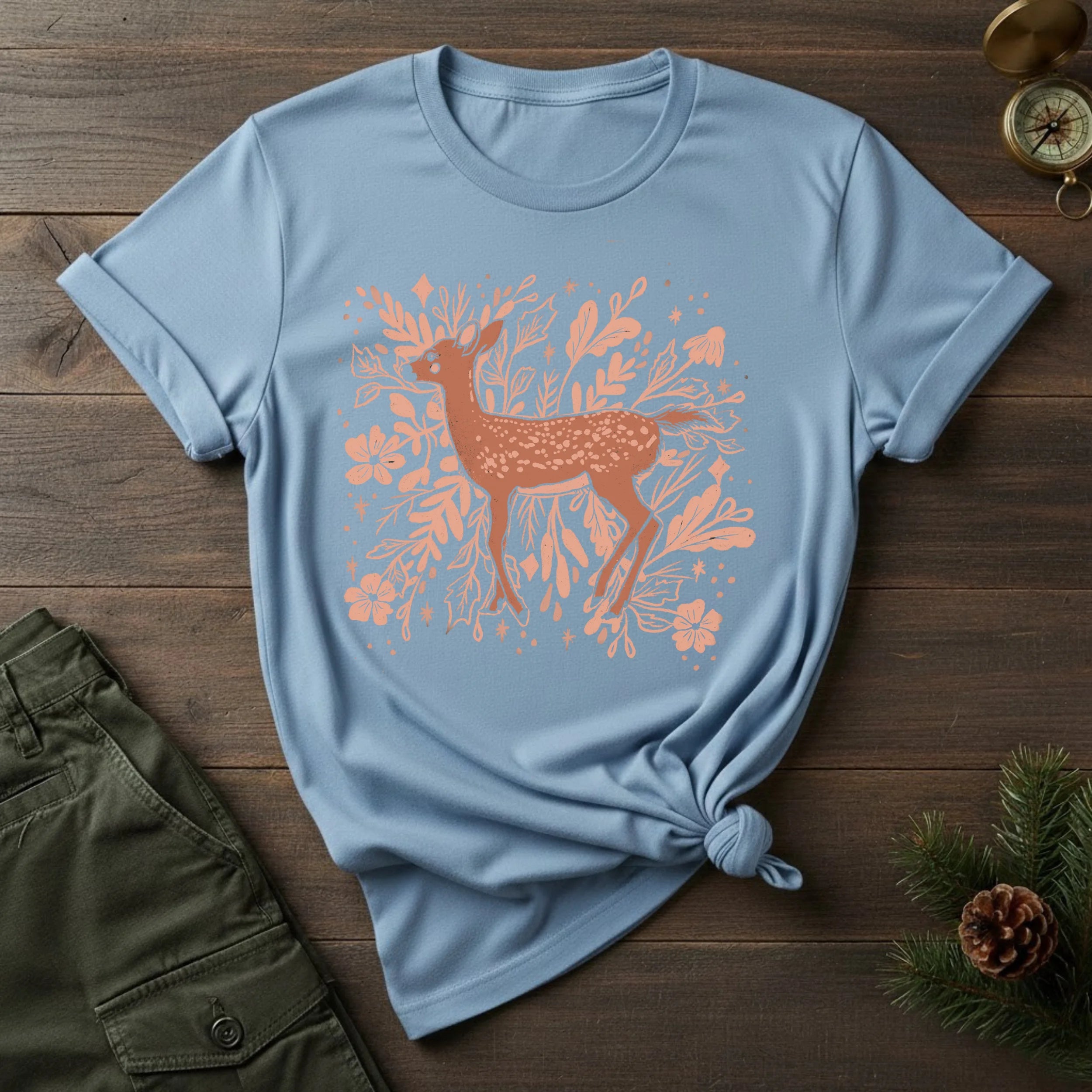 Floral Deer T‑Shirt — Rustic Botanical Deer Graphic Tee