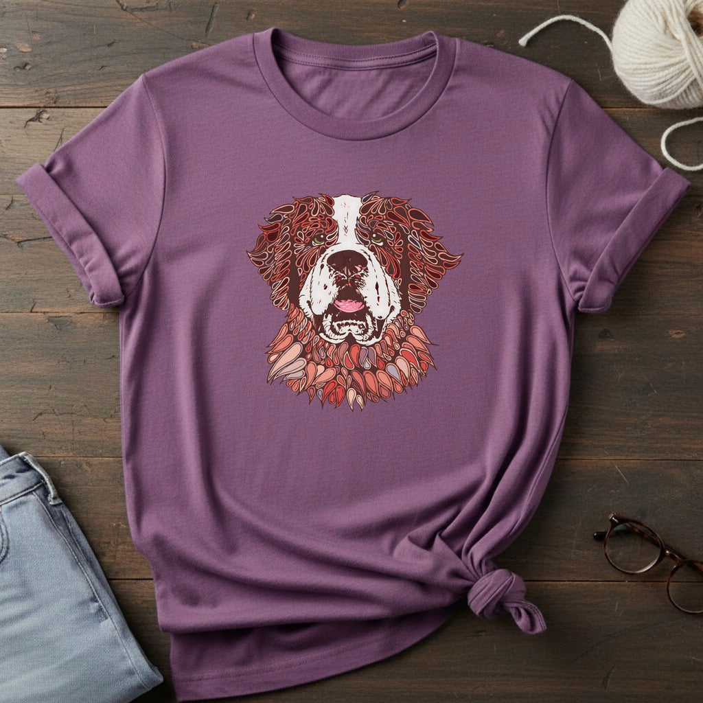 Saint Bernard Floral Portrait T-Shirt — Rustic Dog Lover Tee