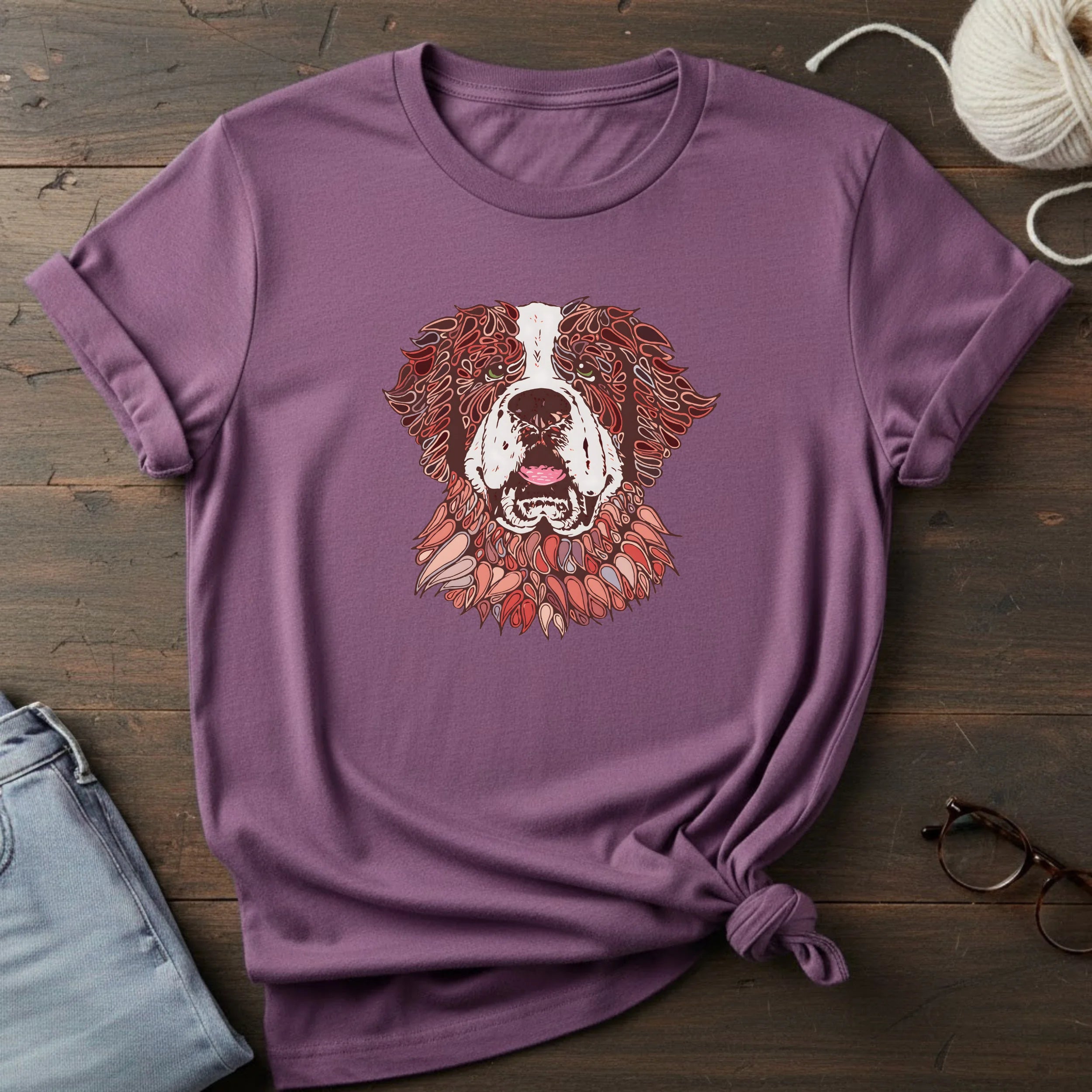 Saint Bernard Floral Portrait T-Shirt — Rustic Dog Lover Tee