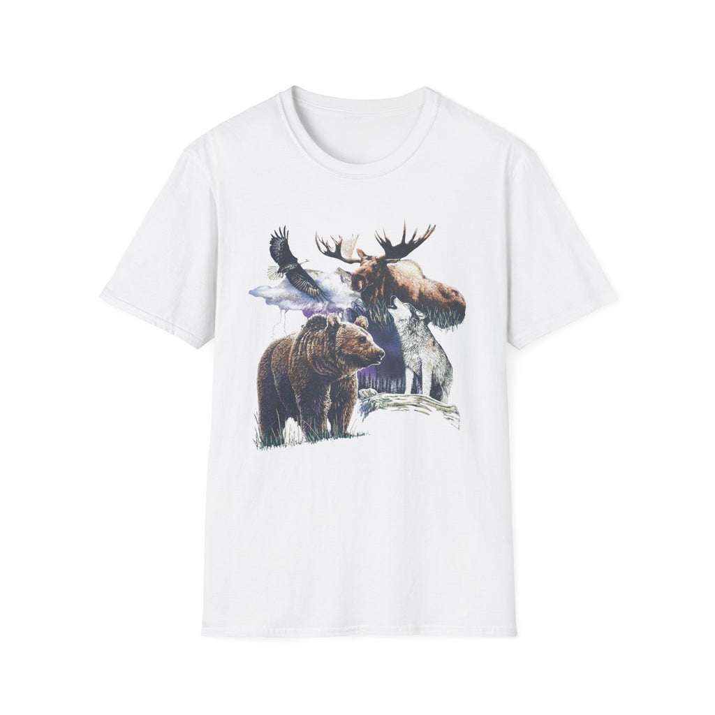 Wildlife Watercolor T-Shirt — Moose, Bear & Eagle Nature Tee