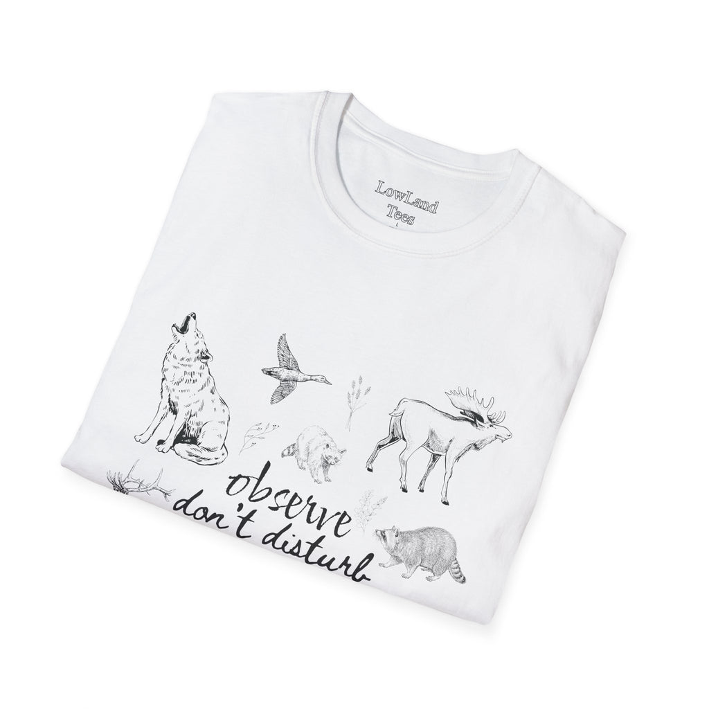 Observe Don’t Disturb T-Shirt — Vintage Sketch Wildlife Field Guide Tee