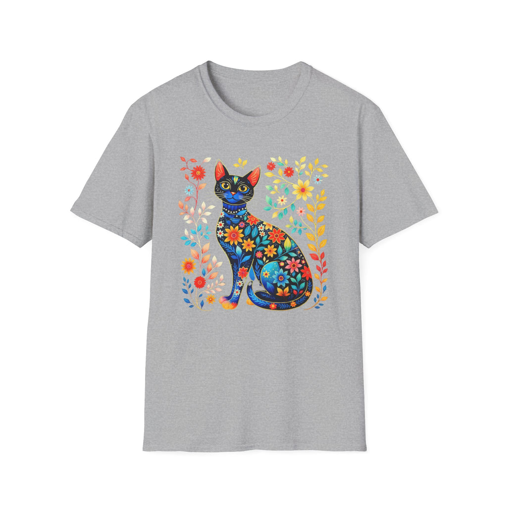 Floral Folk Art Cat T-Shirt — Colorful Boho Cat Tee