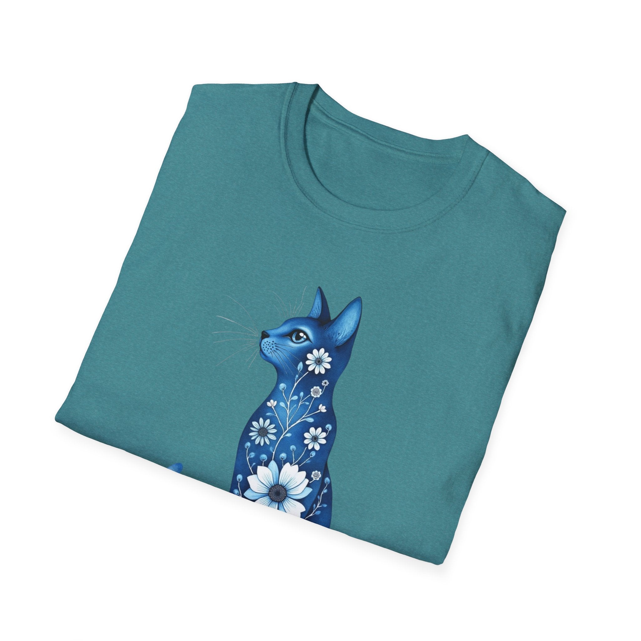 Floral Blue Cat T-Shirt